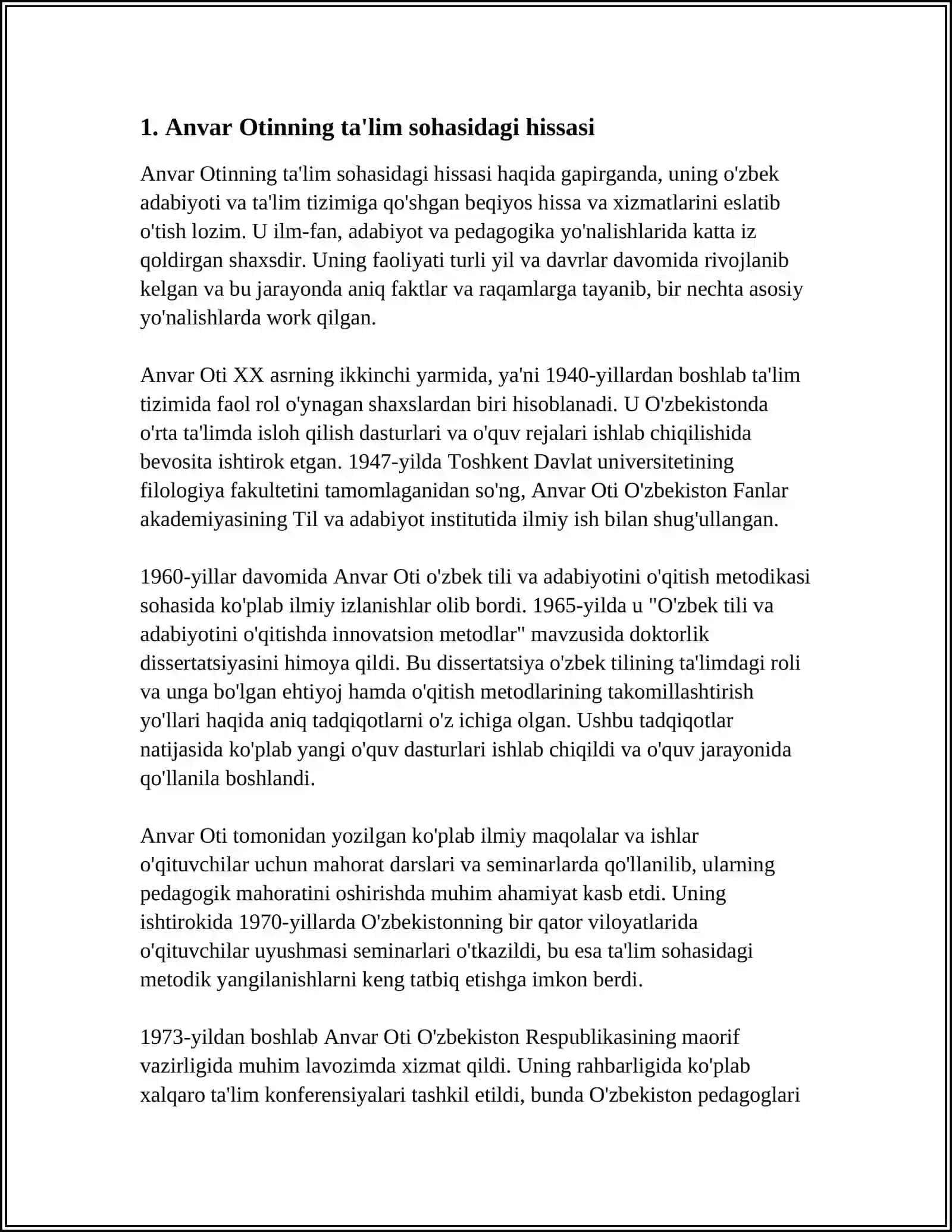 XVI ASRNING IKKINCHI YARMI VA XX ASR BOSHLARIDA TA'LIM VA PEDAGOGIK FIKRLAR. (ANBAR OTIN, FURQAT, SAIDAHMAD SIDDIQIY, ABDULLA AVLINIYLARNING TA'LIM-TARBIYA TARAQQIYOTIDA TUTGAN ÒRNI 4