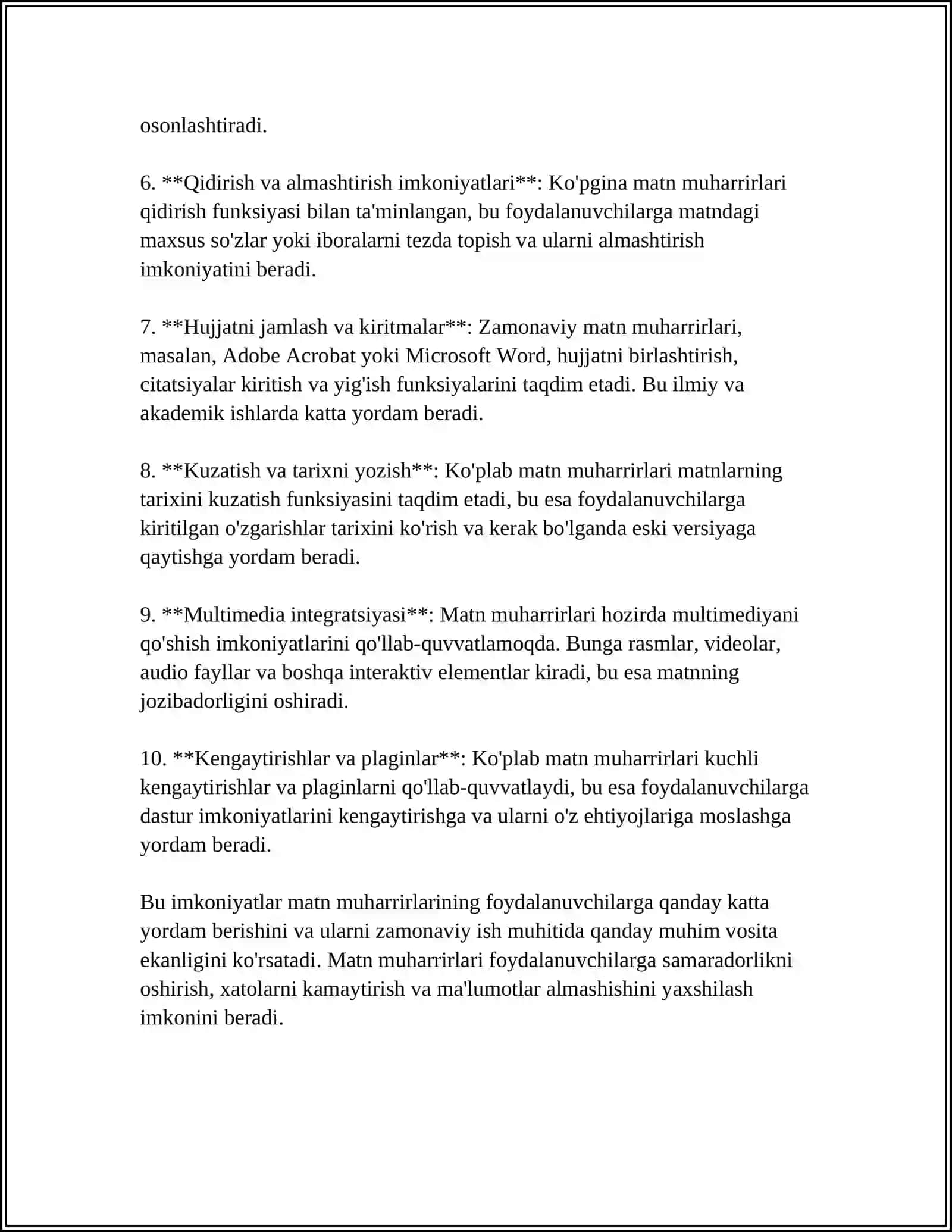 WORD DASTURI VA UNING QO'SHIMCHA IMKONIYATLARI 4