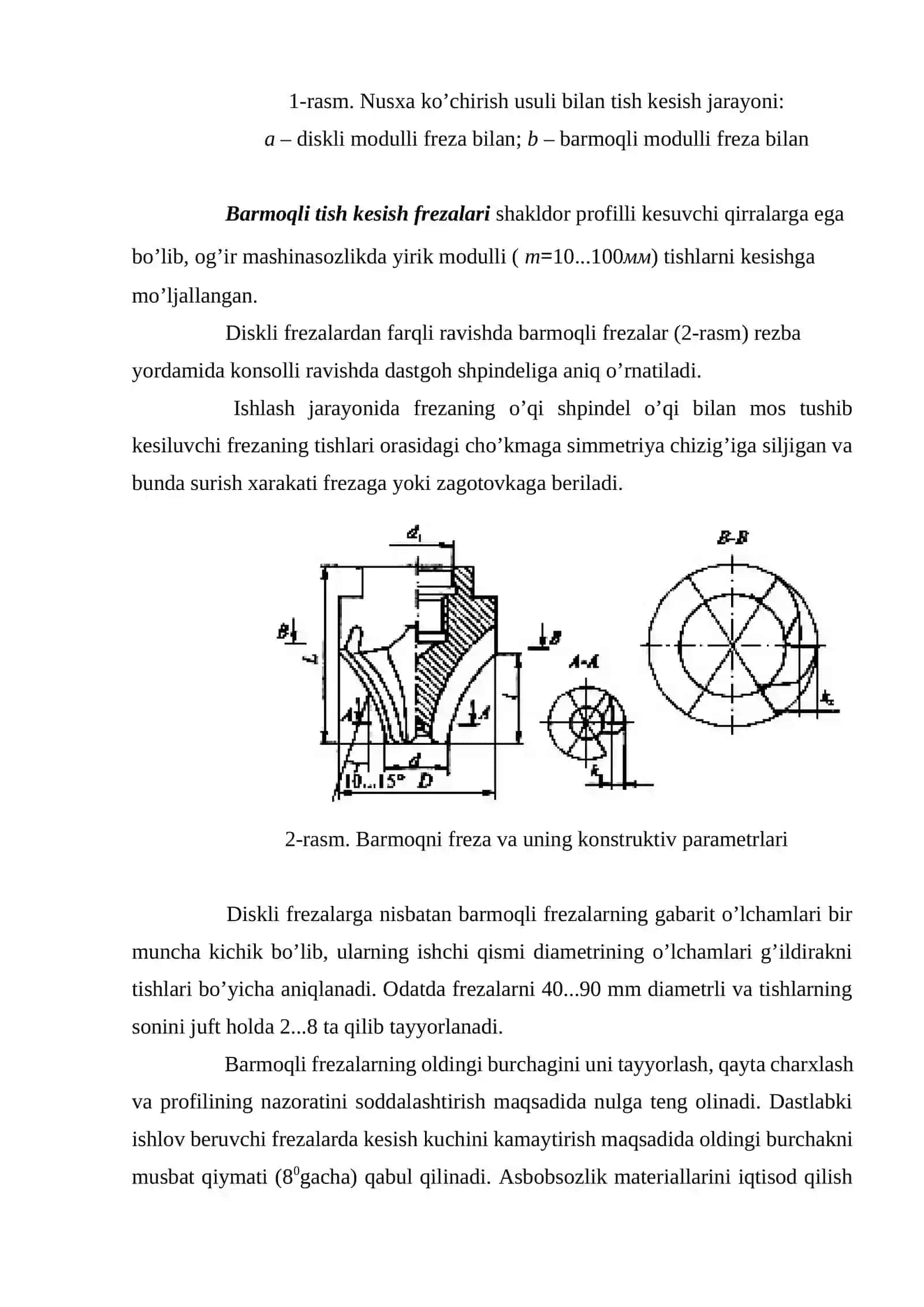 Tishli g`ildiraklarni kesish uchun asboblar tayinlashi va har xil ko`rinishlari 4
