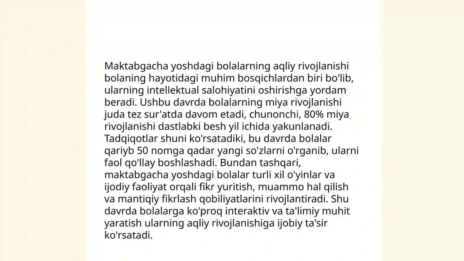 Oʻzbekiston respublikasining ilk va maktabgacha yoshdagi bolalarga rivojlanishiga qoʻyiladigan davlat talablari 4