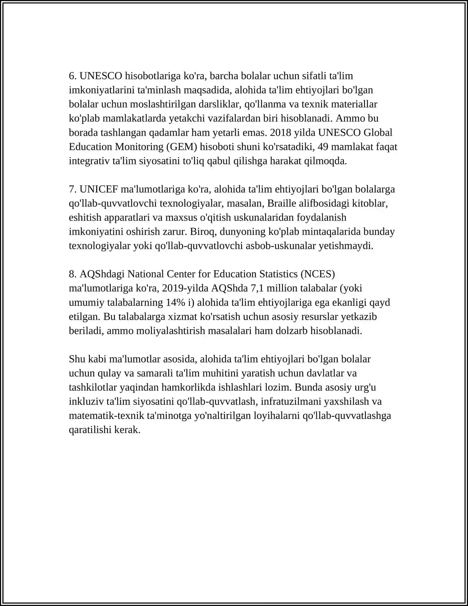 ALOHIDA TALIM EHTIYOJLARI BOʻLGAN BOLALARGA TALIM-TARBIYA BERISH TIZIMINI YANADA TAKOMILLASHTIRISH CHORA TADBIRLARI TOʻGʻRISIDAGI PQ-4860-SON QARORI 4