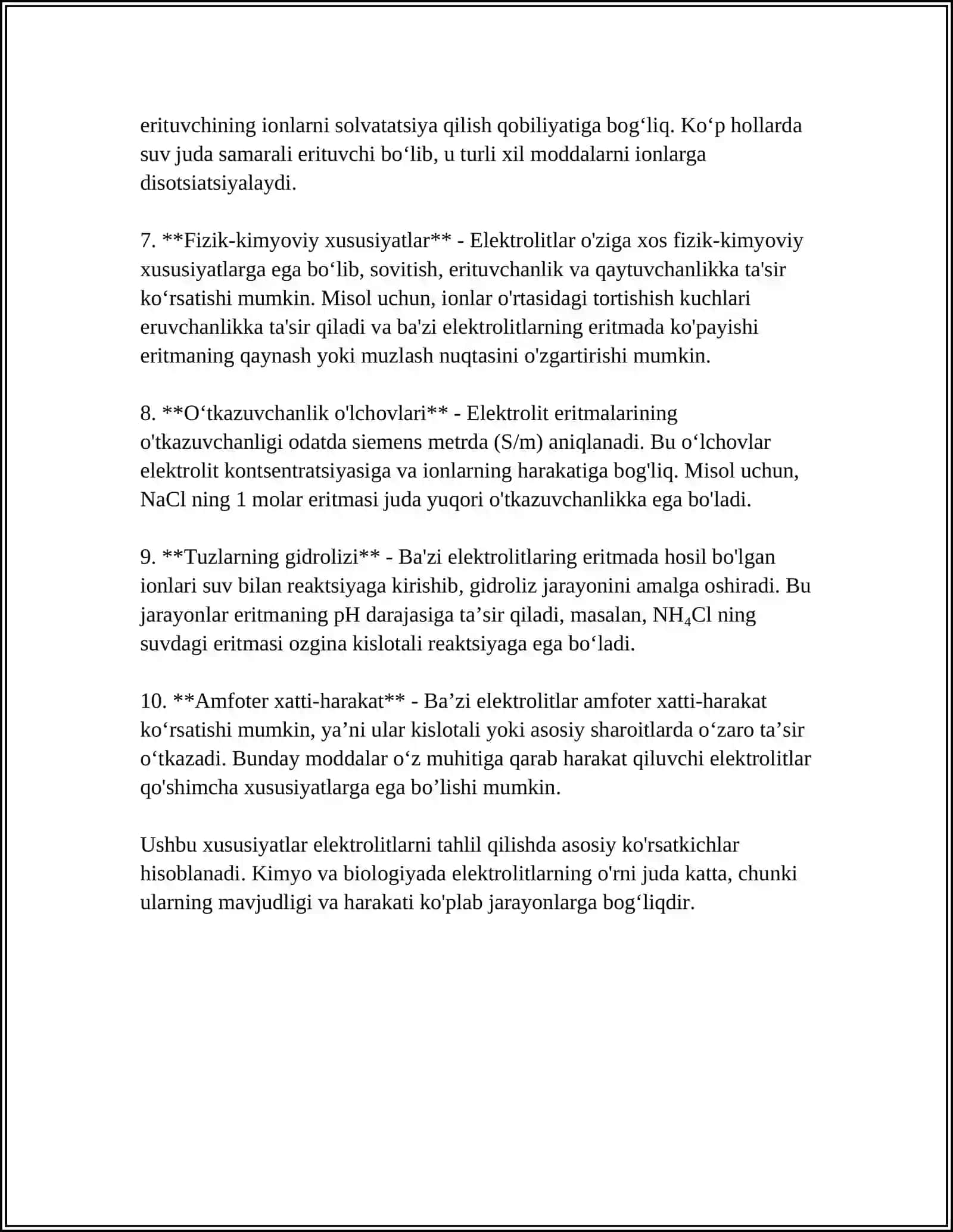 ORGANIZMDAGI BIOLOGIK SUYUQLIKLAR ELEKTROLIT VA NOELEKTROLIT SIFATIDA 4