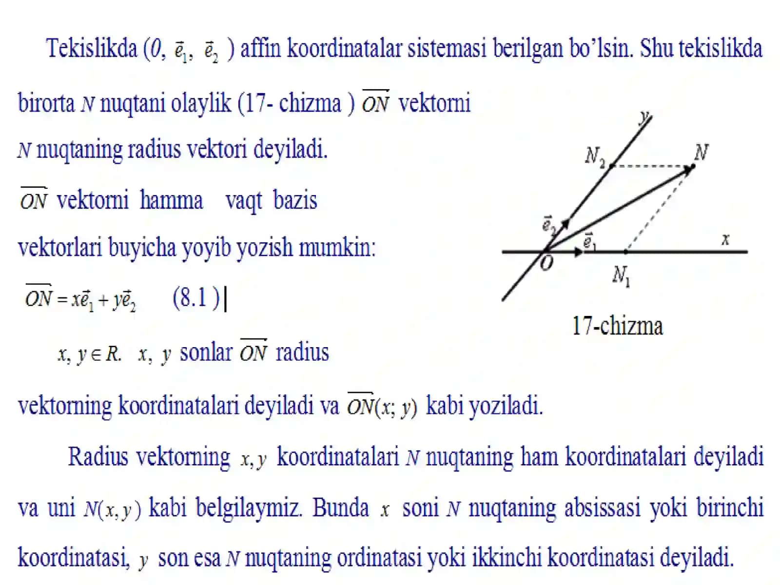 Tekislikdagi affin koordinatalar sistemasi 4