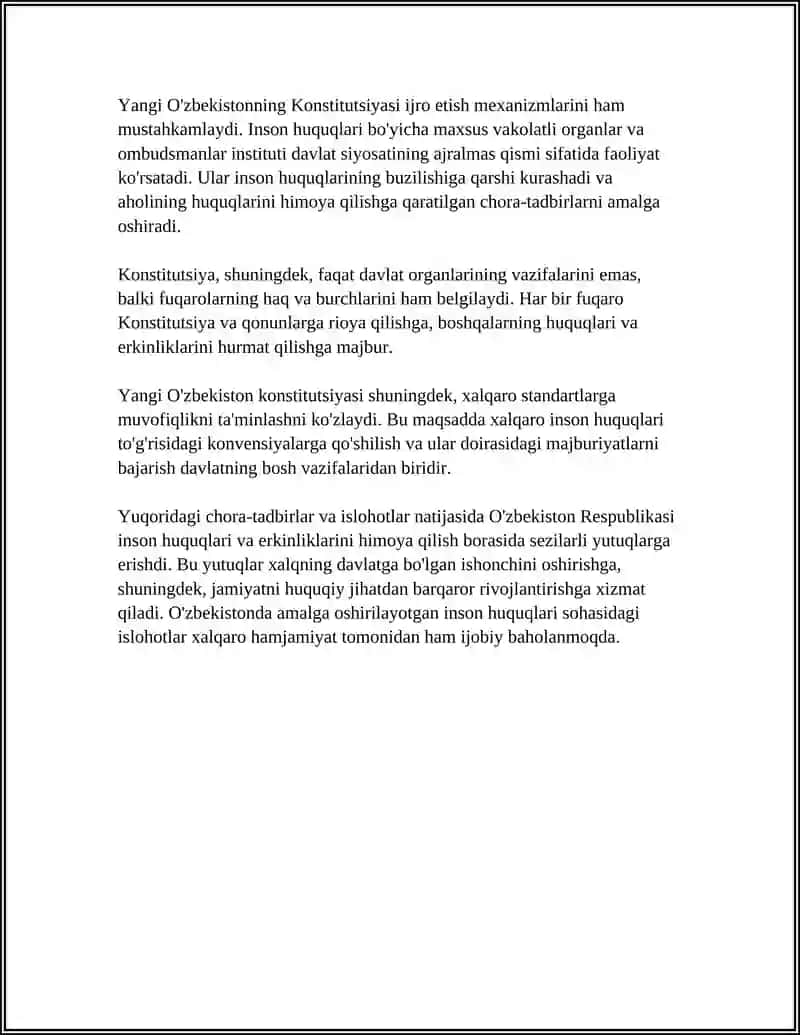 YANGI O'ZBEKISTONDA INSON HAQ-HUGUGLAR VA ERKINLIKLARI KAFOLATINING YARATILISHI 4