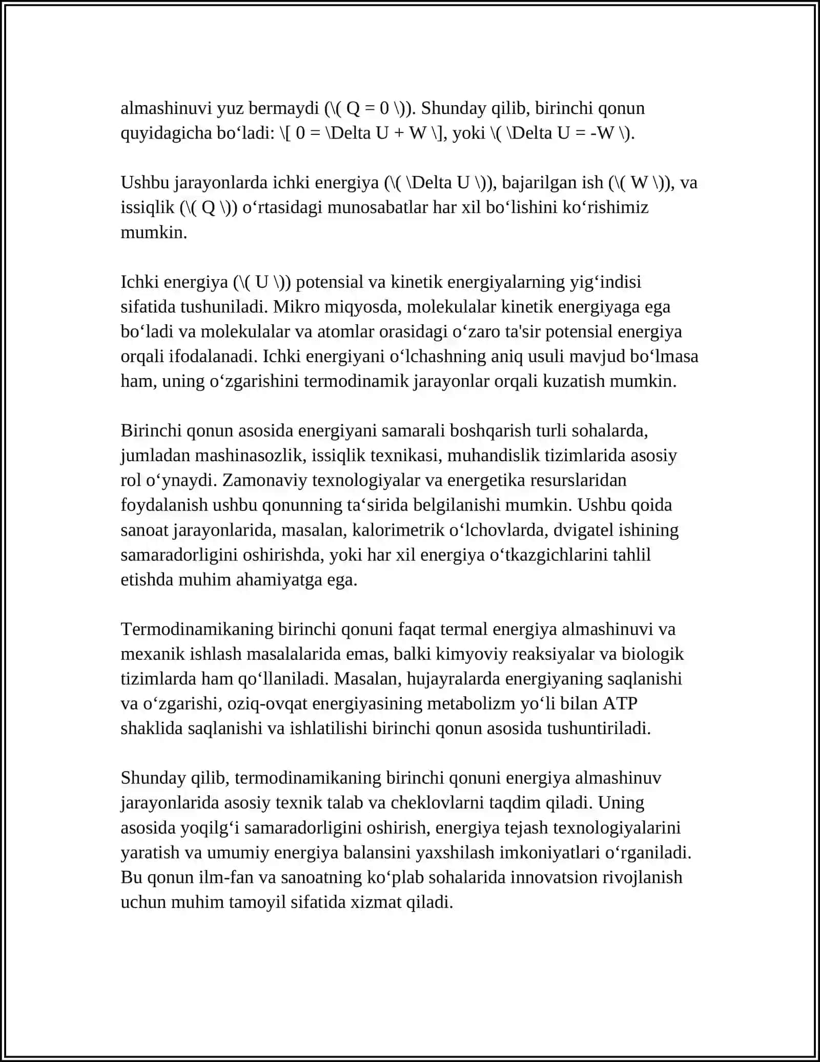 MUSTAQIL ISH Mavzu: TERMODINAMIK QONUNLAR MAVZUSIGA 4