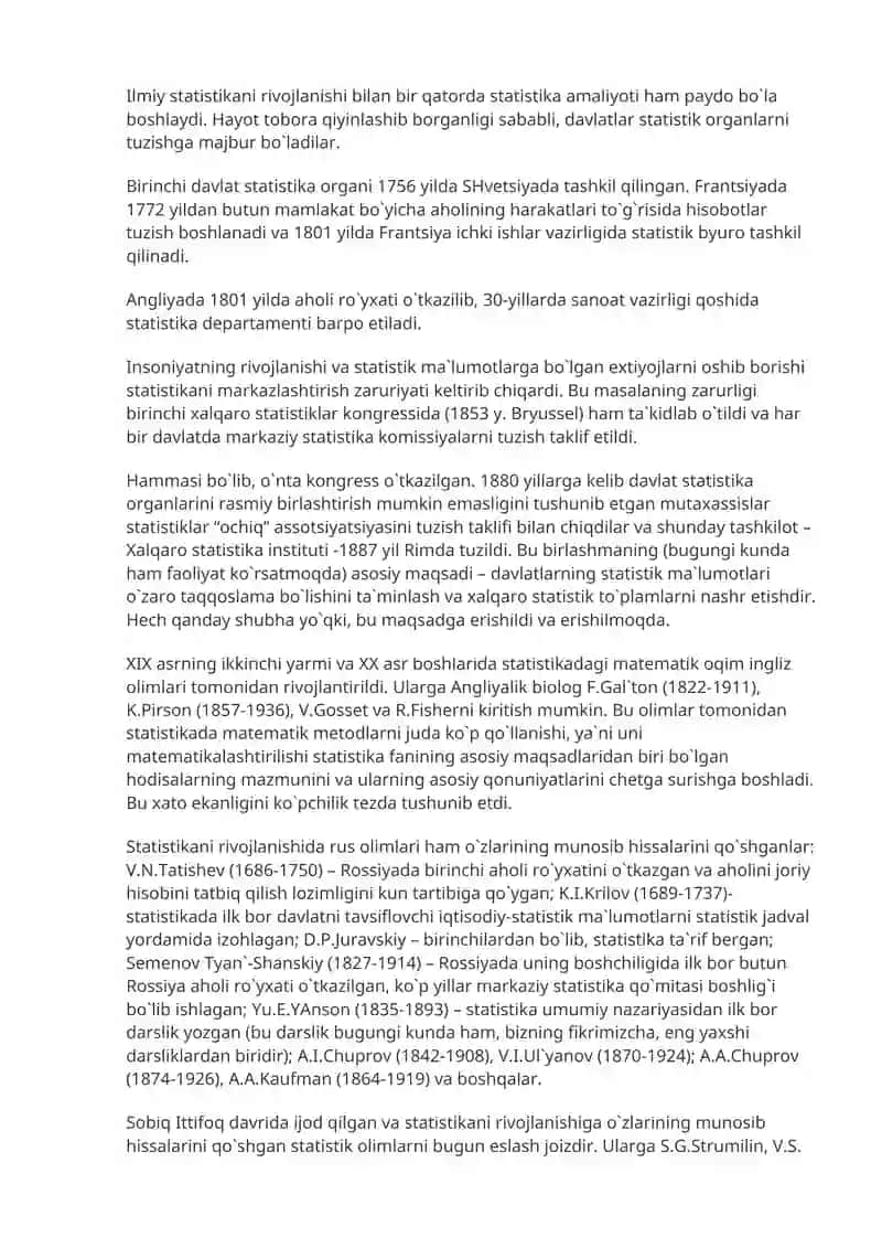 Statistikaning paydo bo`lishi va rivojlanishi 4