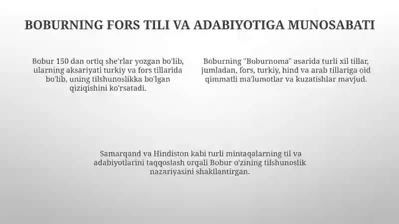 Boburning tilshunoslikka oid qarashlari 4