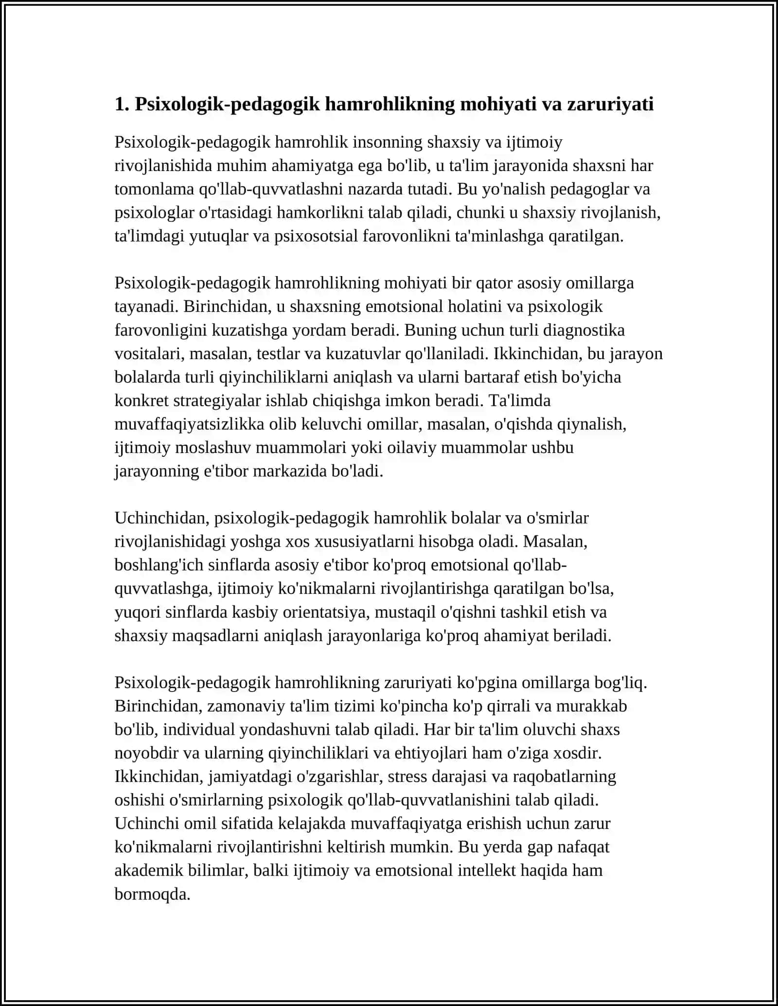 ERTA PSIXOLOGIK- PEDAGOGIK HAMROHLIK QILISHNI TASHKIL ETISHDA YUZAGA KELADIGAN QIYINCHILIKLARNI TAHLILI 4