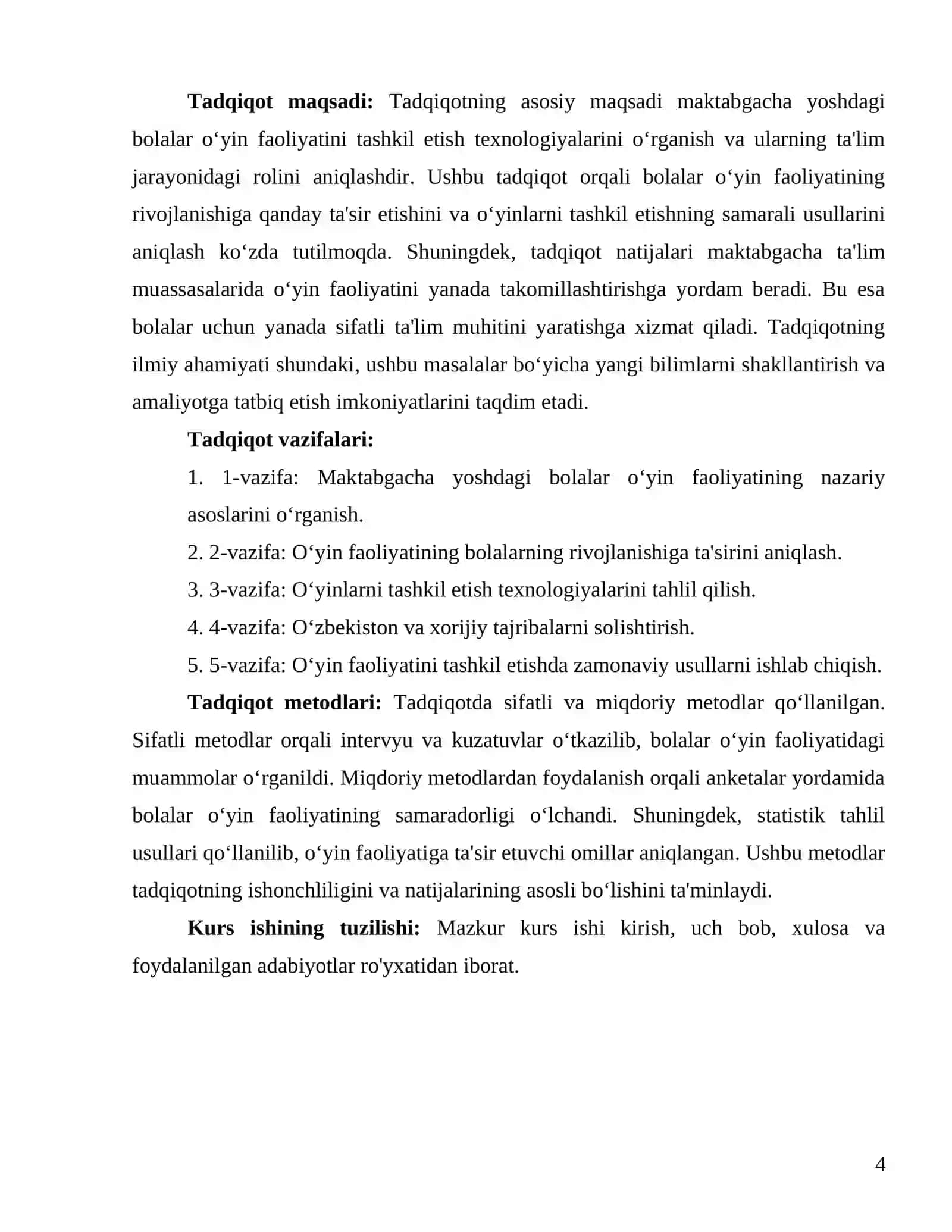 Mavzu: "Maktabgacha yoshdagi bolalar o‘yin faoliyatini tashkil etish texnologiyalari" 4