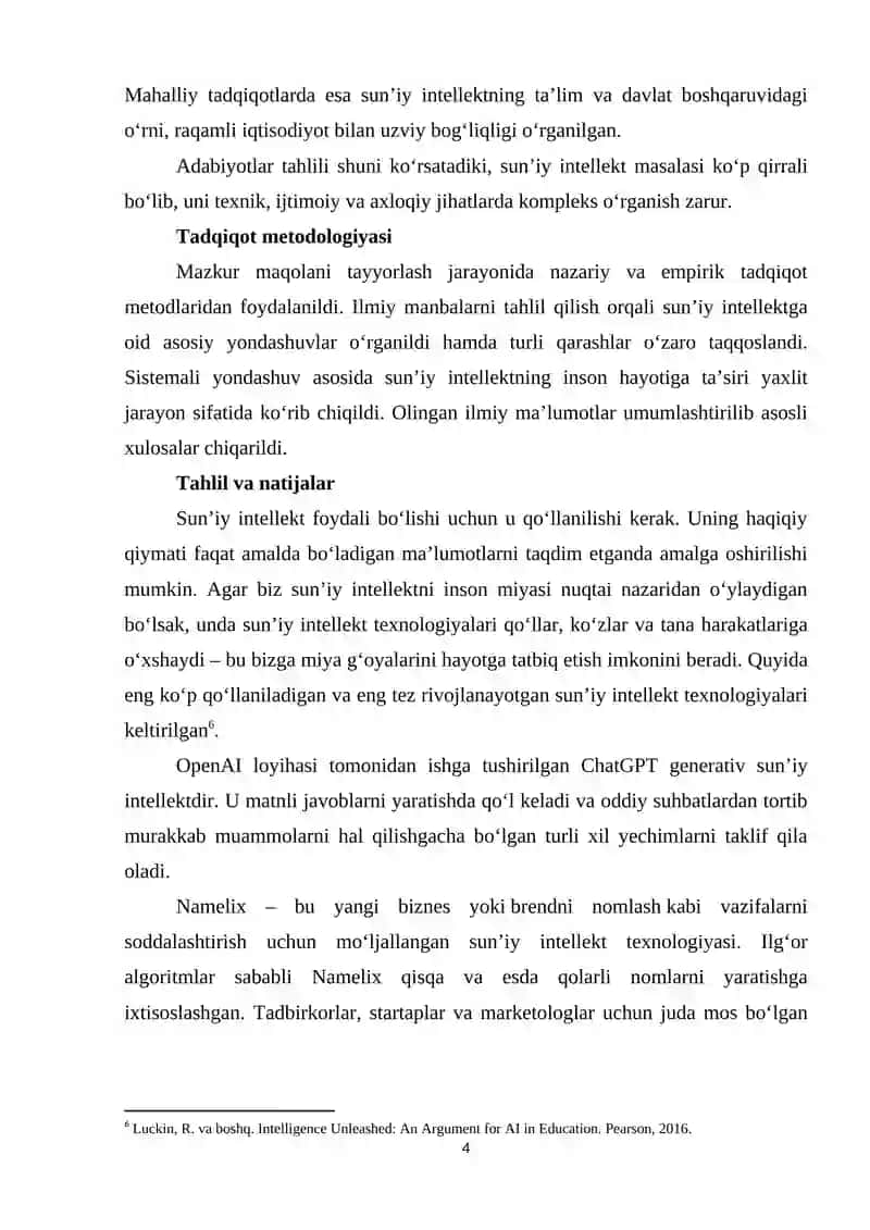 SUN’IY INTЕLLЕKTNING INSОN HАYОTIDА TUTGАN О‘RNI, АFZАLLIKLАRI VА KАMСHILIKLАRI 4