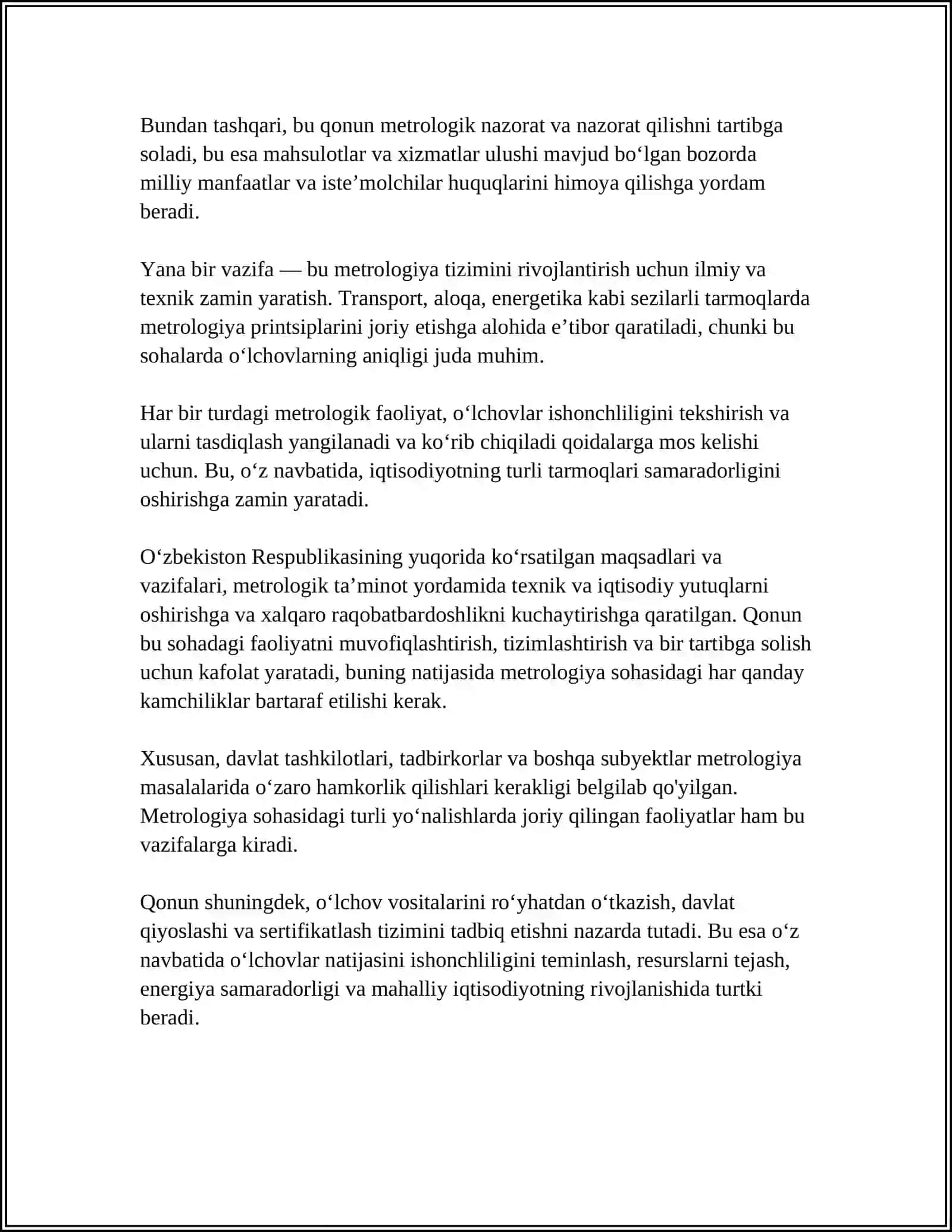 METROLOGIYA HAQIDA OZBEKISTON RESPUBLIKASI QONUNI 4