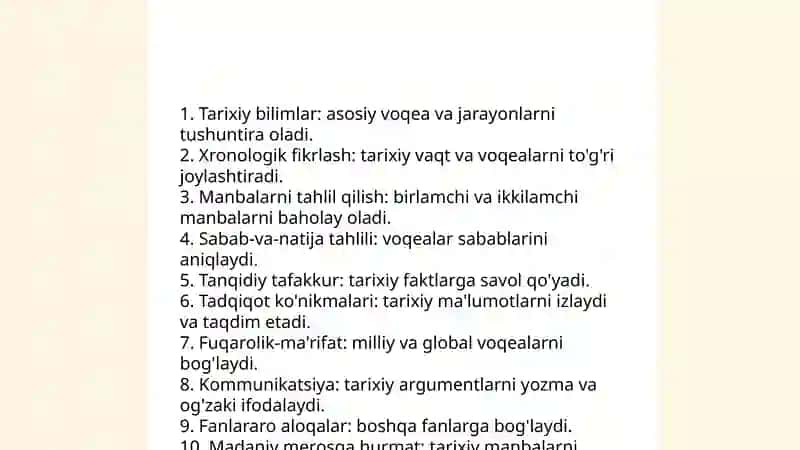 Tarix fanini Davlat taʼlim standartlari dasturi 4