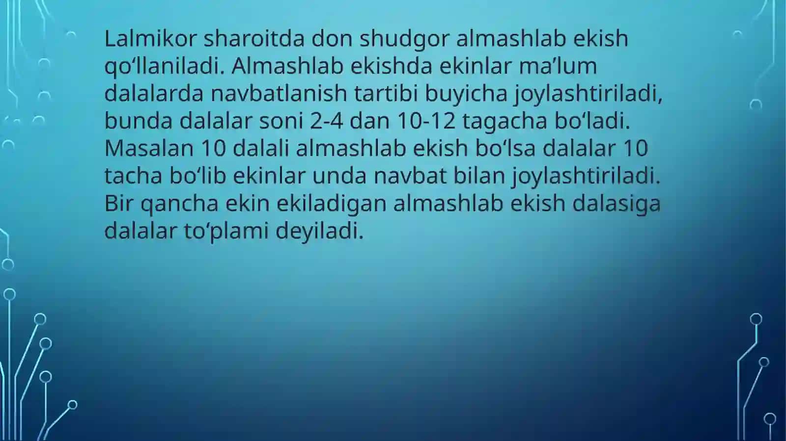 Tog’ oldi yarim sahro mintaqasi uchun tavsiya etilgan almashlab ekish tizimlari 4