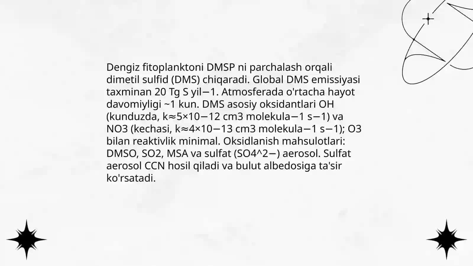 Atmosferadagi Oltingugurt birikmalarining kimyoviy o’zgarishi 4