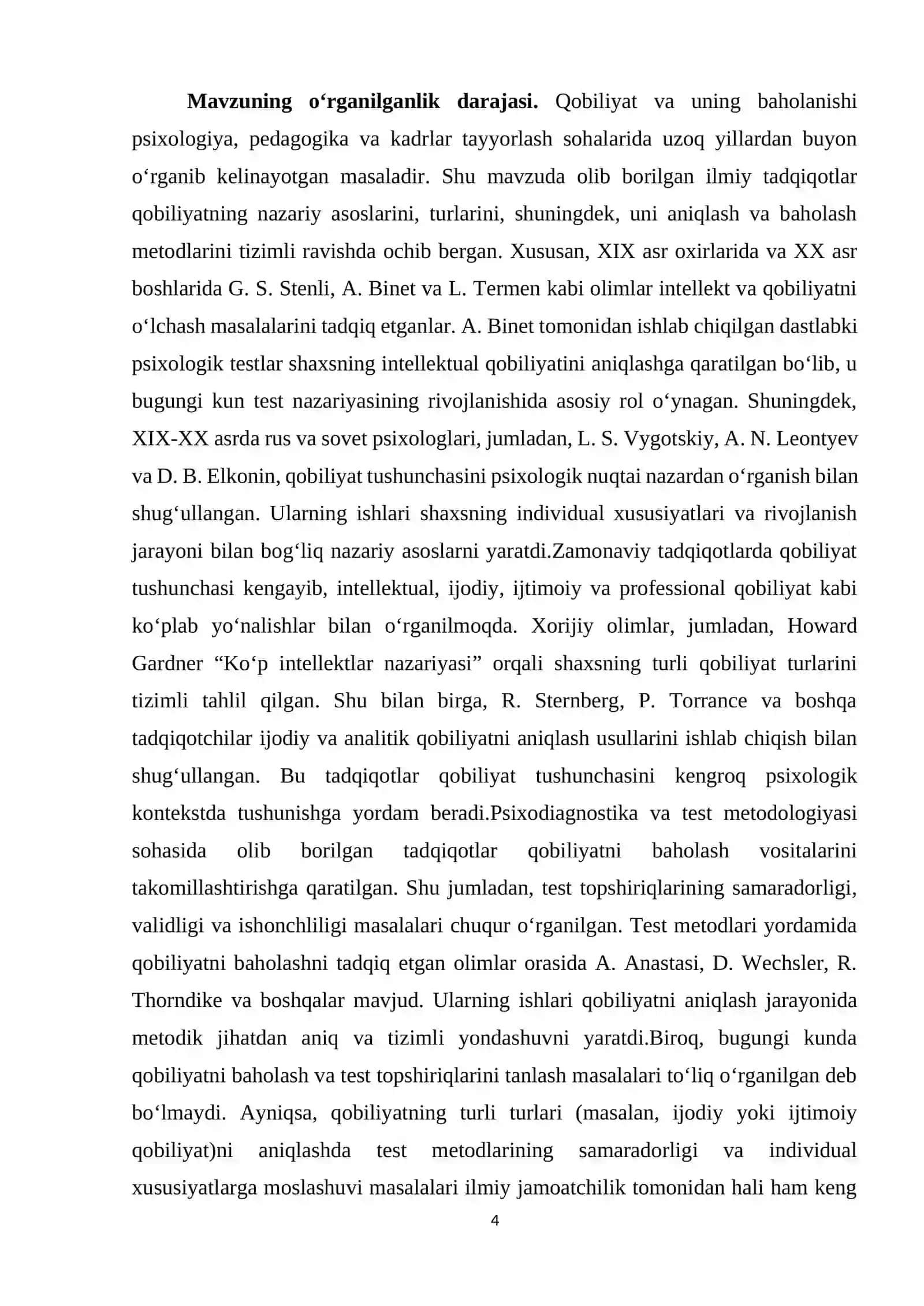 Qobiliyatni Organish Test Topshiriqlarini Tanlashning Oziga Xos Jihatlari mavzusida tayyor kurs ishi 4