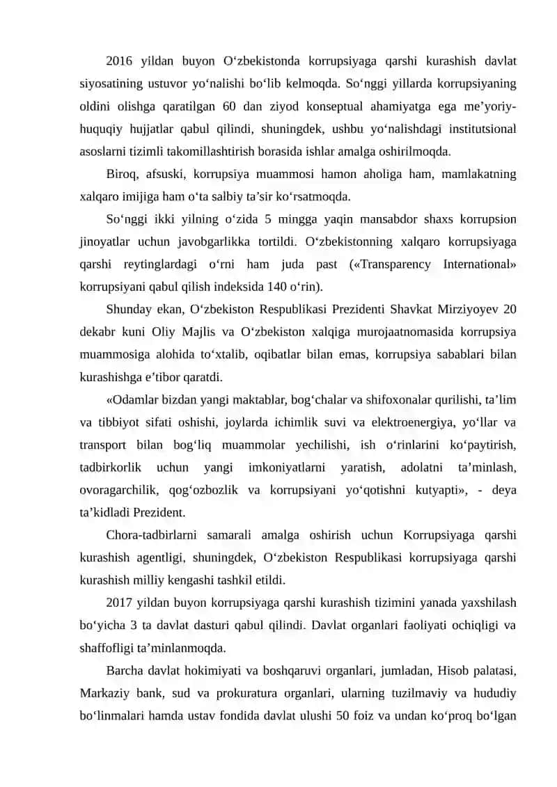 Korrupsiyaga qarshi kurashishga oid davlat siyosati 4