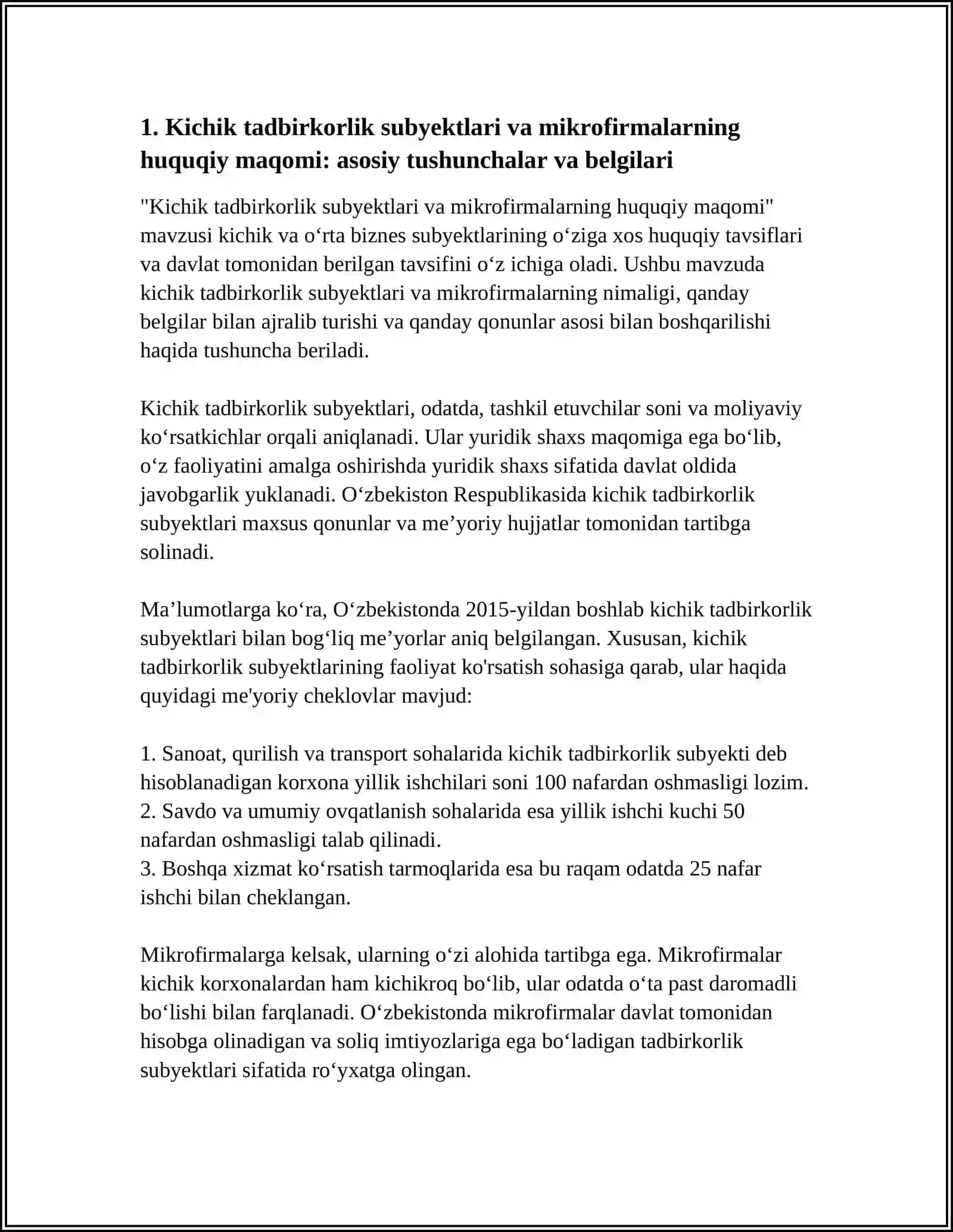 KICHIK TADBIRKORLIK SUBYEKTLARI VA MIKROFIRMALARNING HUQUQIY MAQOMI 4