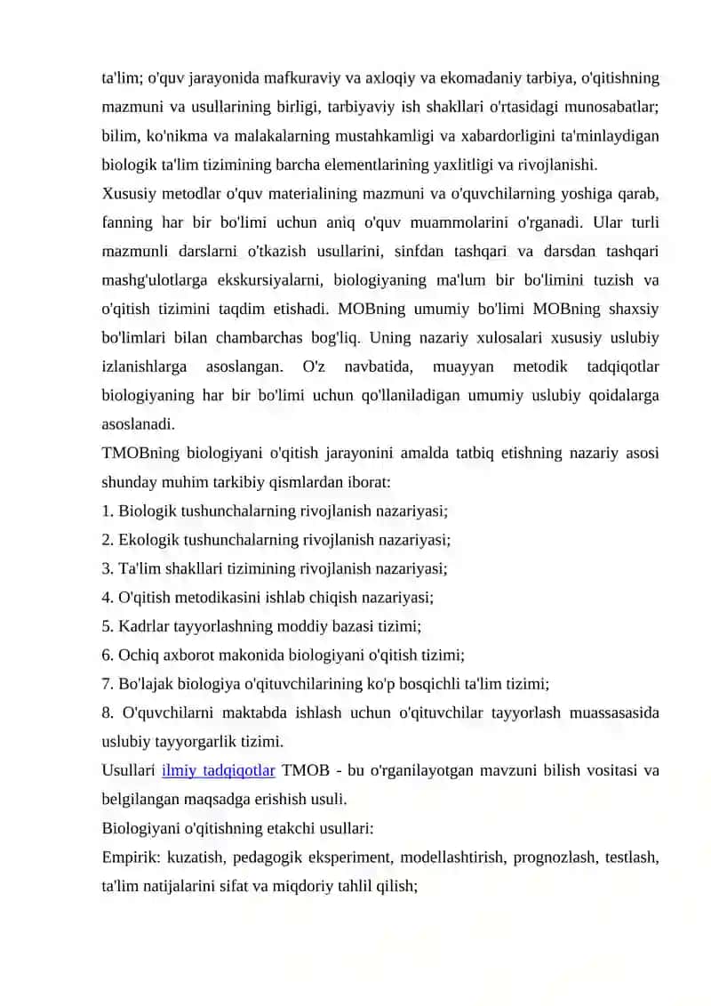 BIOLOGIYA DARSLARIGA QO`YILADIGAN METODIK TALABLAR 4