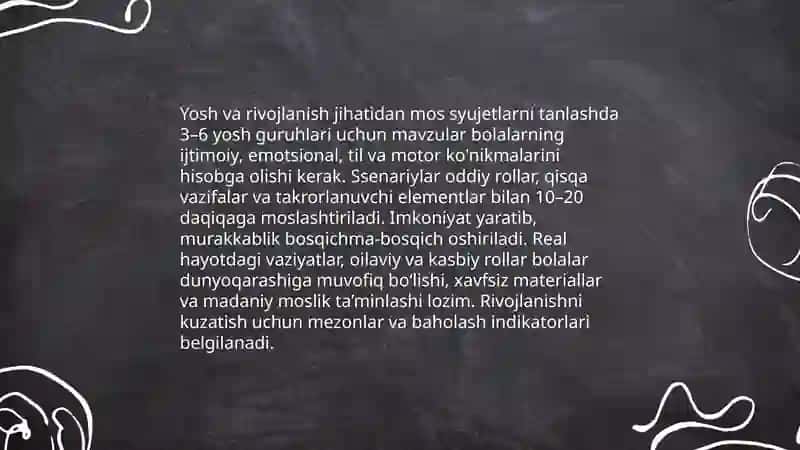 MAKTABGACHA YOSHDAGI BOLALAR UCHUN SYUJETLI ROLLI O'YINLARNI LOYIHALASHTIRISH 4
