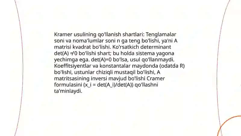 Chiziqli tenglamalar sistemasini Kramer usulida yechish 4