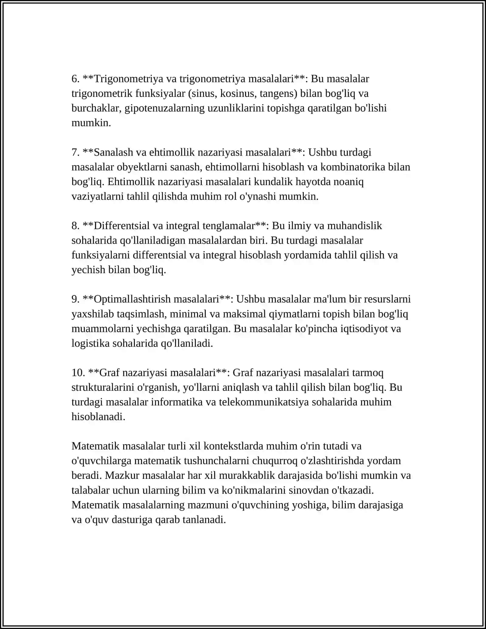 MATNLI MASALALAR TURLARI MATNLI MASALALAR YECHISH JARAYONINI MODELLASHTIRISH 4