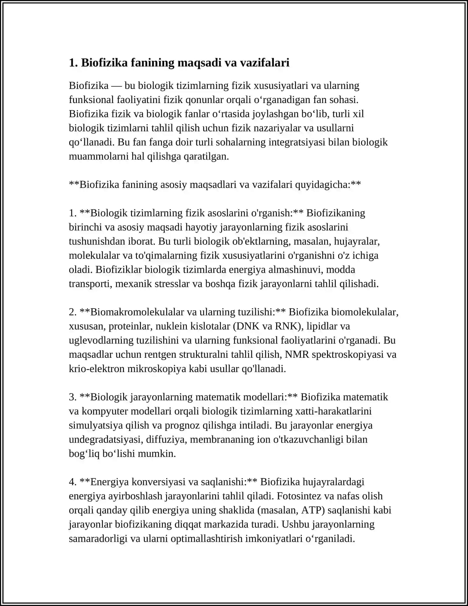 BIOFIZIKA FANINING PREDMETI, UNING HOZIRGI ZAMONDAGI AHAMIYATI. JISMLARNING MEXANIK XUSUSIYATLARI. DEFORMATSIYA TURLARI. MEXANIK KUCHLARNING TURLARI 4