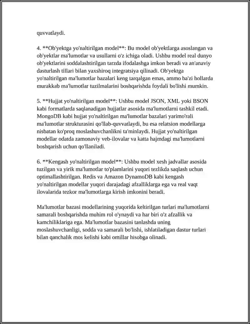 MA'LUMOTLAR BAZASIDA MODELI VA MA'LUMOTLAR TURLARI 4