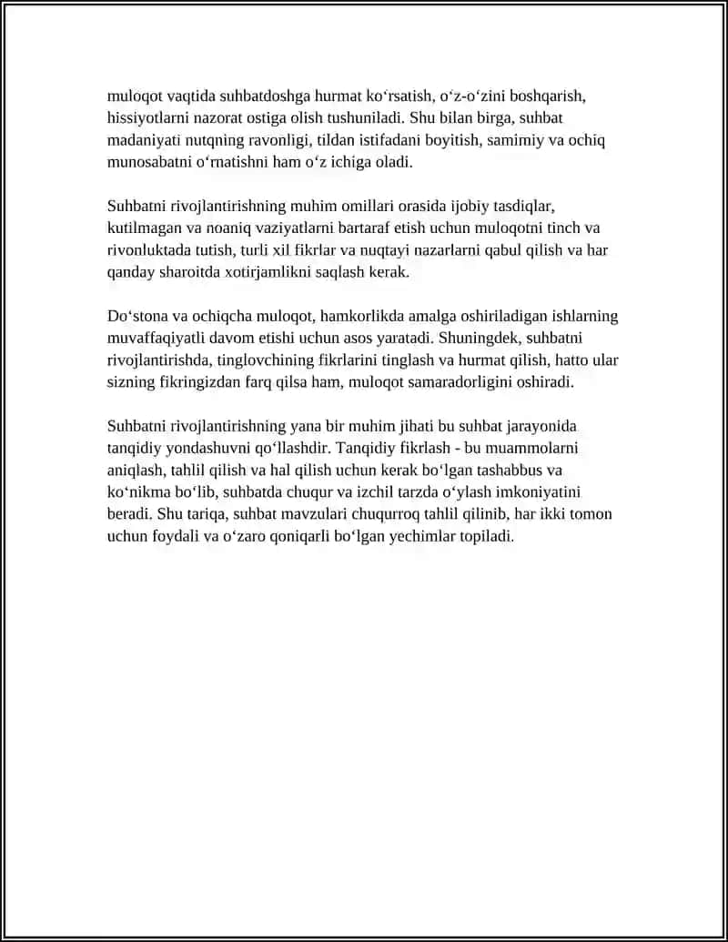 SUHBATNI RIVOJLANTIRISH VA TANQID QILISH 4