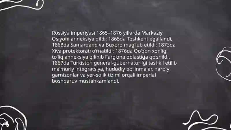 Òrta osiyoning rossiya imper1yasi boshqaruvi davridagi tarixiy geografiyasi 4