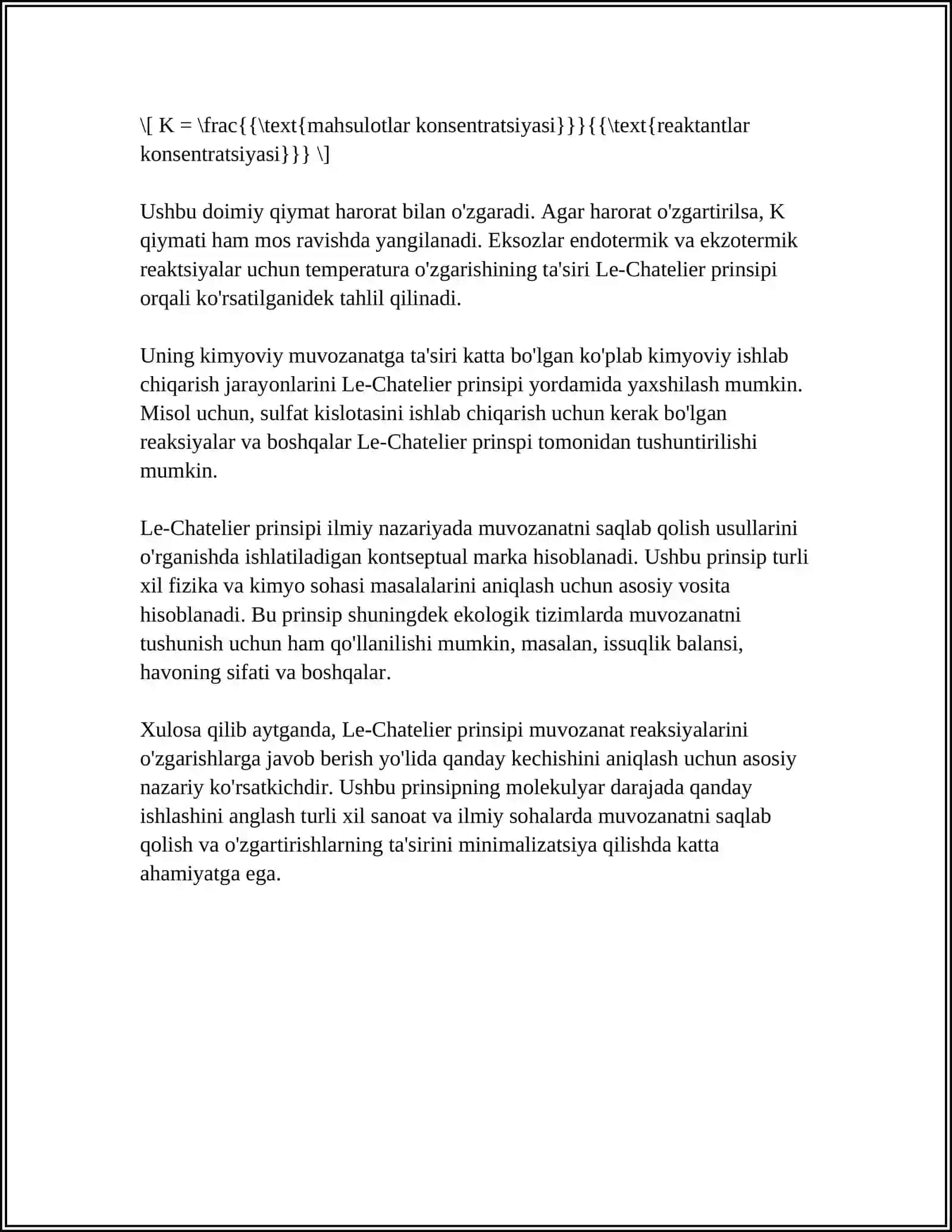 LE-SHATELYE PRINSIPI VA UNING KIMYOVIY JARAYONLARDAGI AHAMIYATI 4