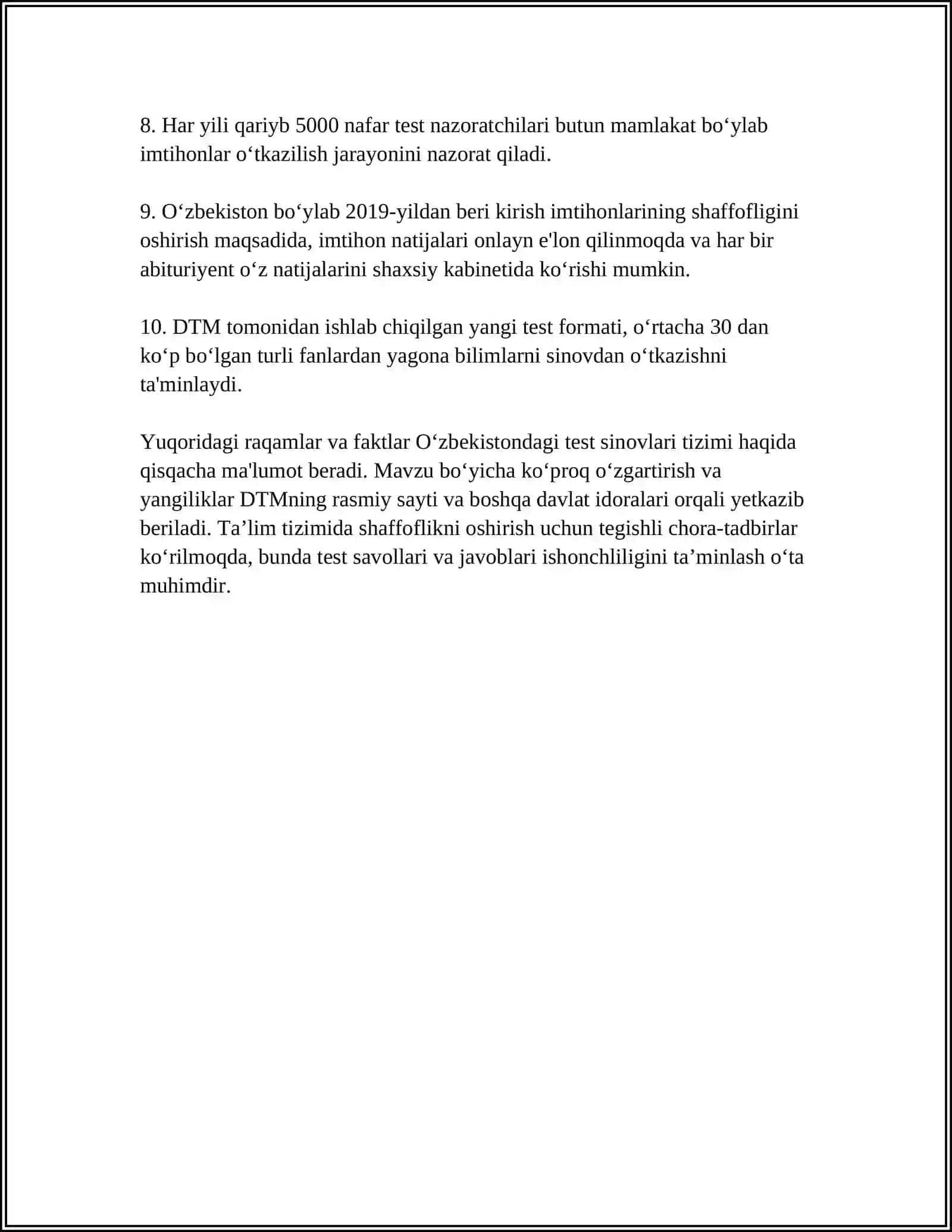 TEST JAVOBLARI BORMI 4