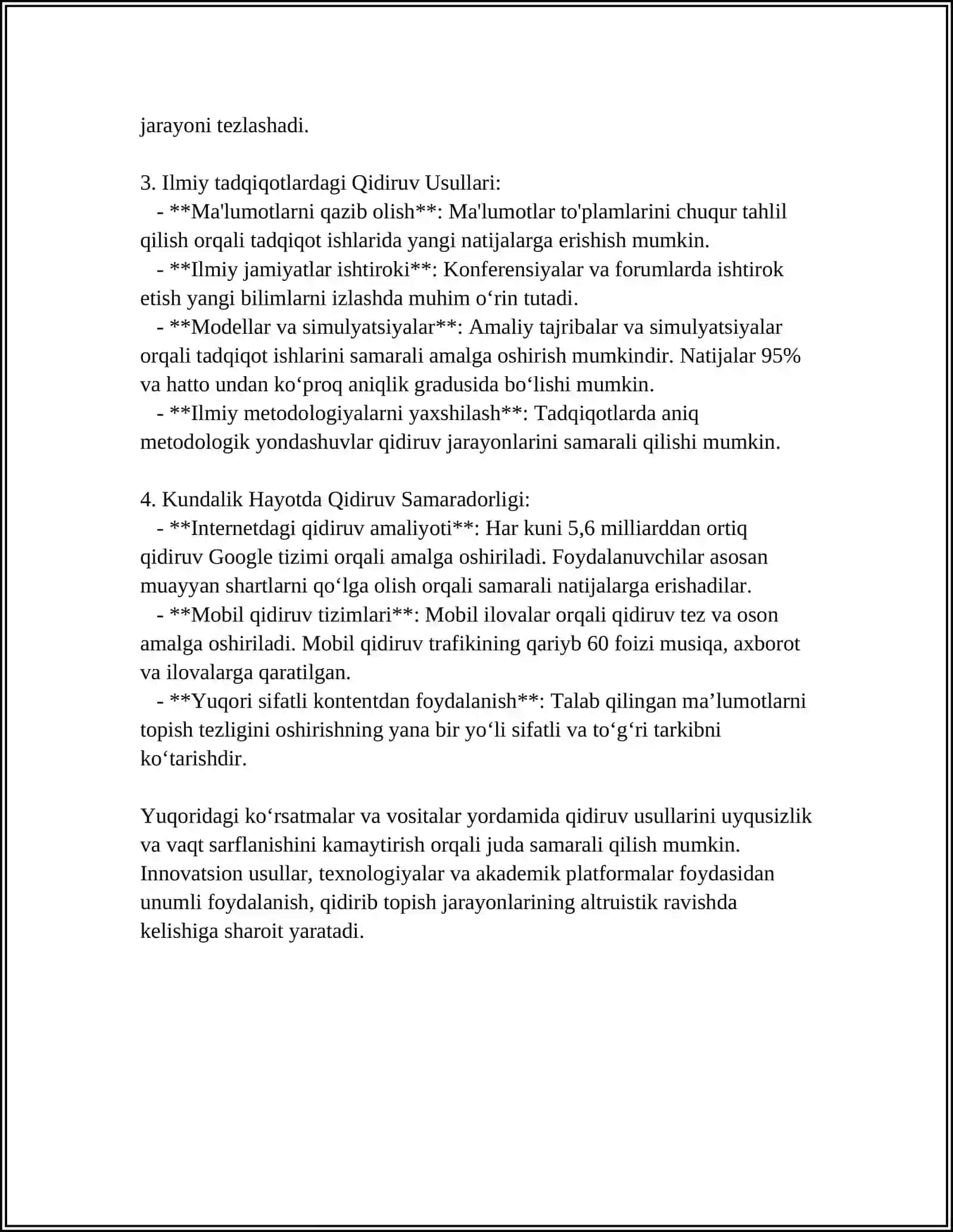 QIDIRISH USULLARI SAMARADORLIGI VA OPTIMALLASHTIRISH 4