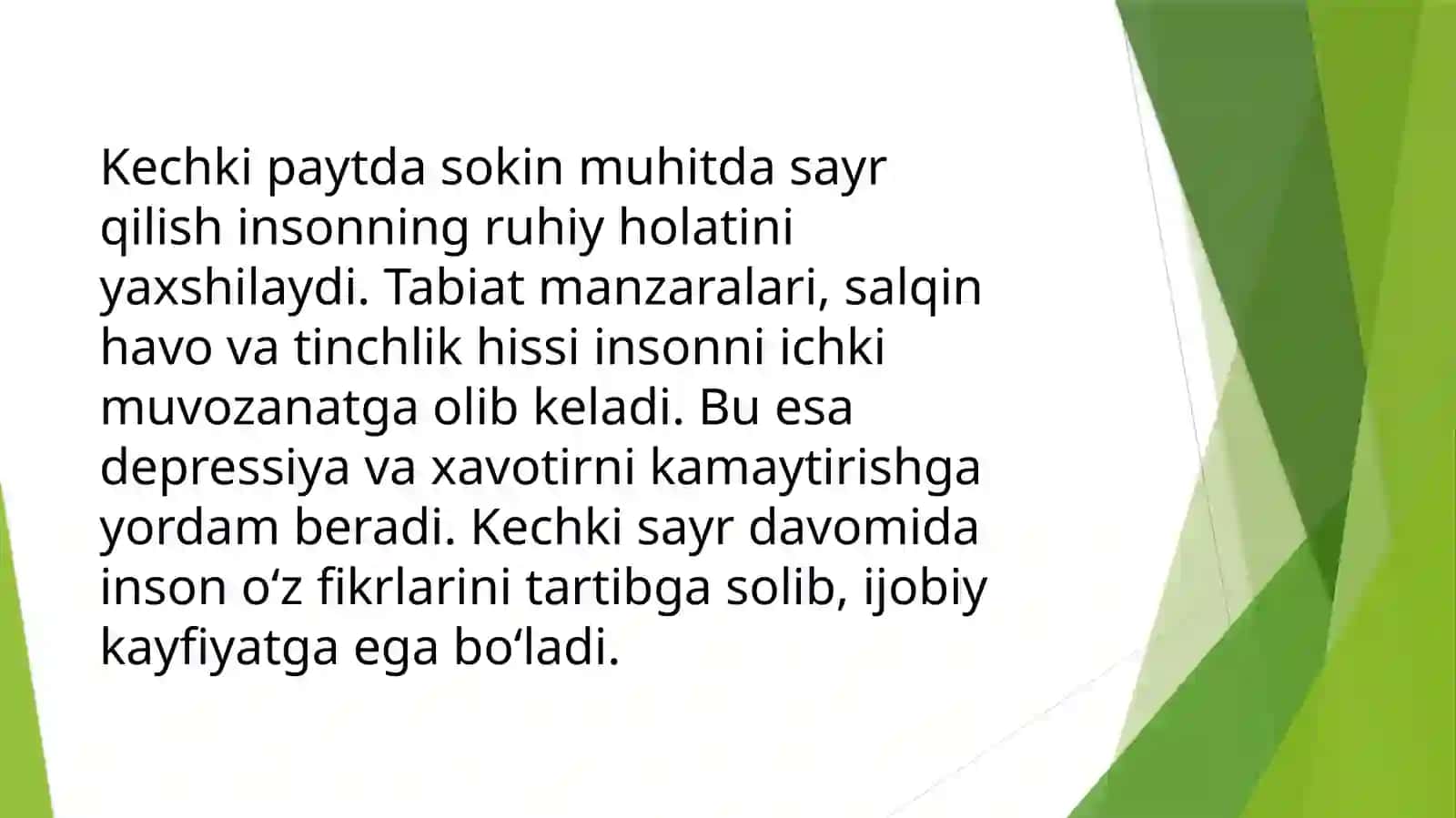 Kechki sayrni rejalashtirish va uning sog‘lom turmush tarzidagi o‘rni 4