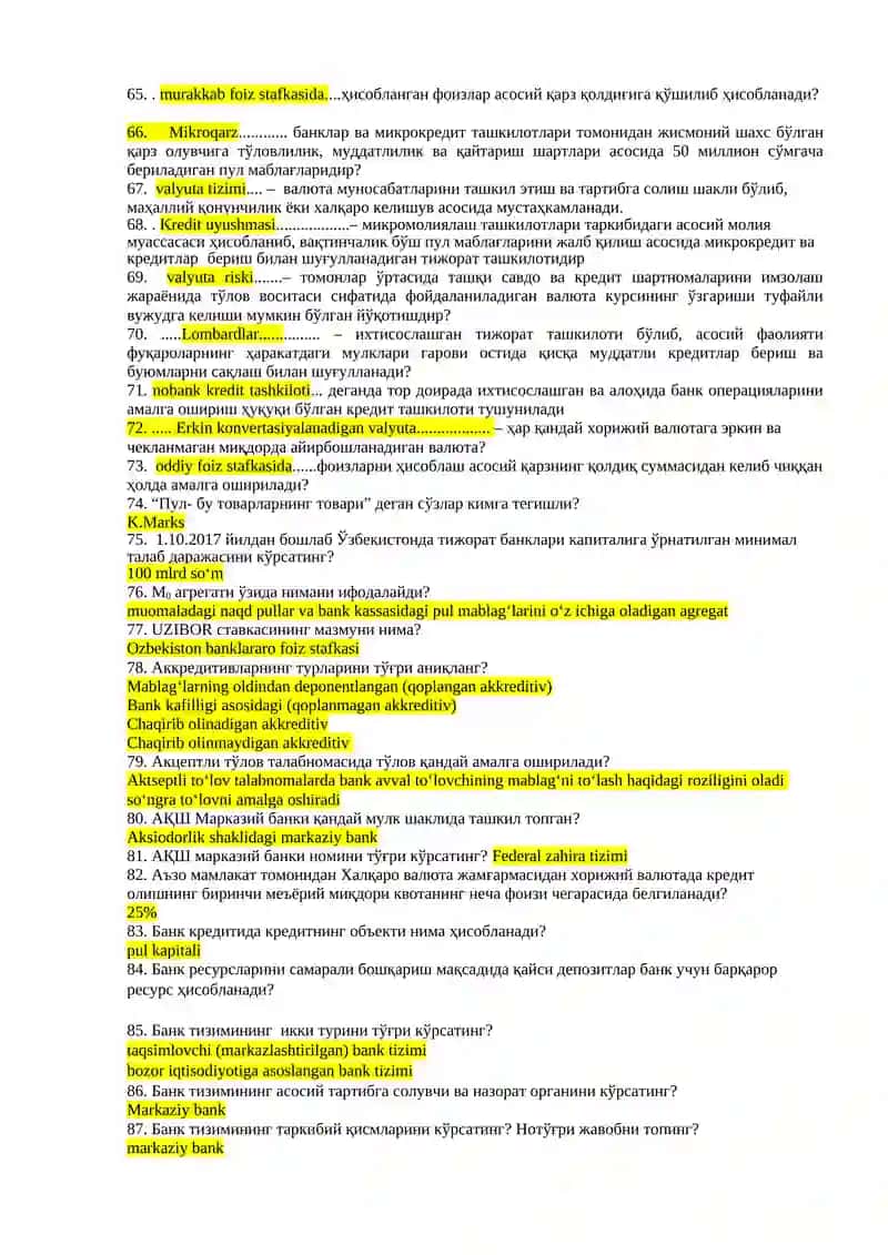 Пул, кредит ва банклар (Тестлар) 4