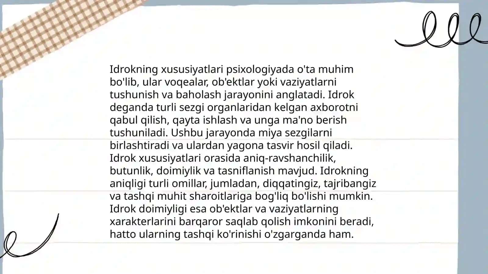 Idrokning ta’rifi va uning xususiyatlari. Psixikaning felogenetik taraqiyoti Diqqatning rivojlanishi va diqqat faoliyatning zaruriy sharti 4