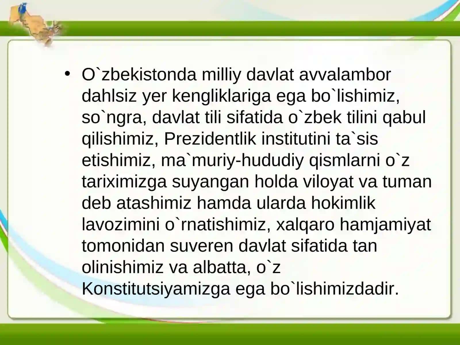 О`zbekiston Respublikasining milliy-davlat tuzilishi va uning asoslari 4