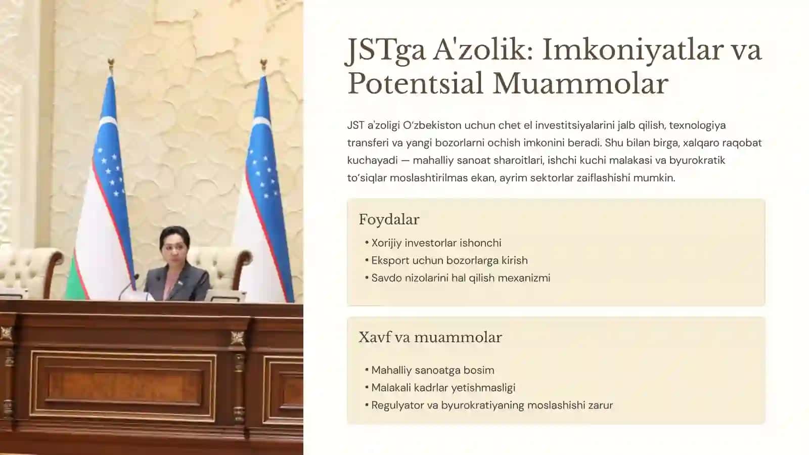 O‘zbekistonning Jahon Xo‘jaligiga Integratsiyalashuvi: Imkoniyatlar va Strategiyalar (Tayyor Mustaqil Ta'lim / PPTX + Nutq matni) 4