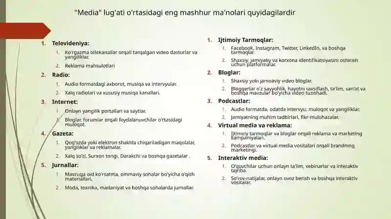 Media va axborot tili, media va an’anaviy matnlarni o’qish 4