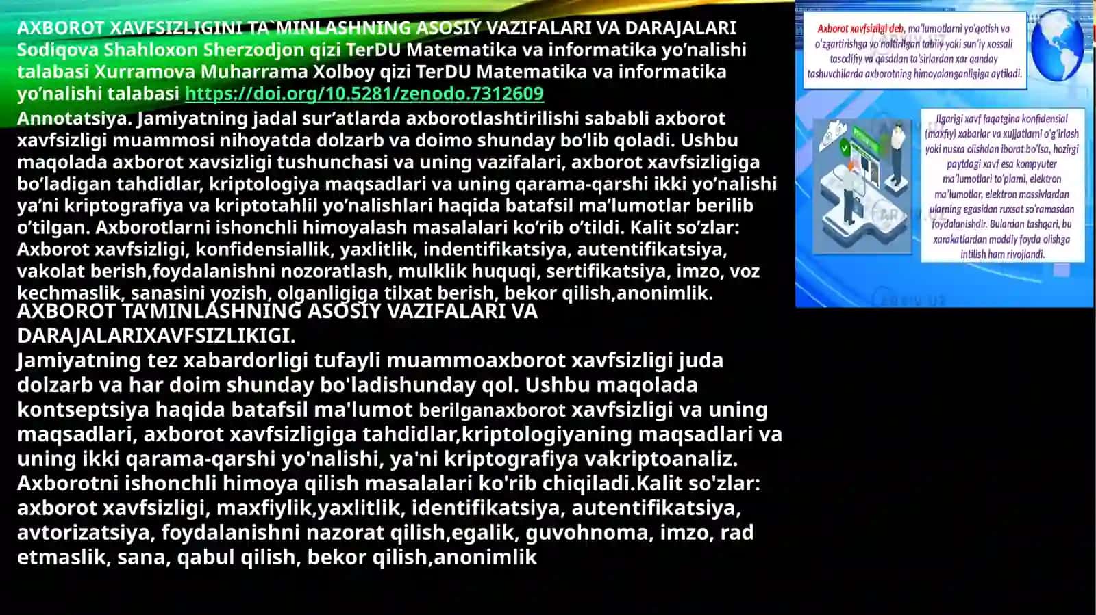 AXBOROT TA’MINLASHNING ASOSIY VAZIFALARI VA DARAJALARIXAVFSIZLIKIGI 4
