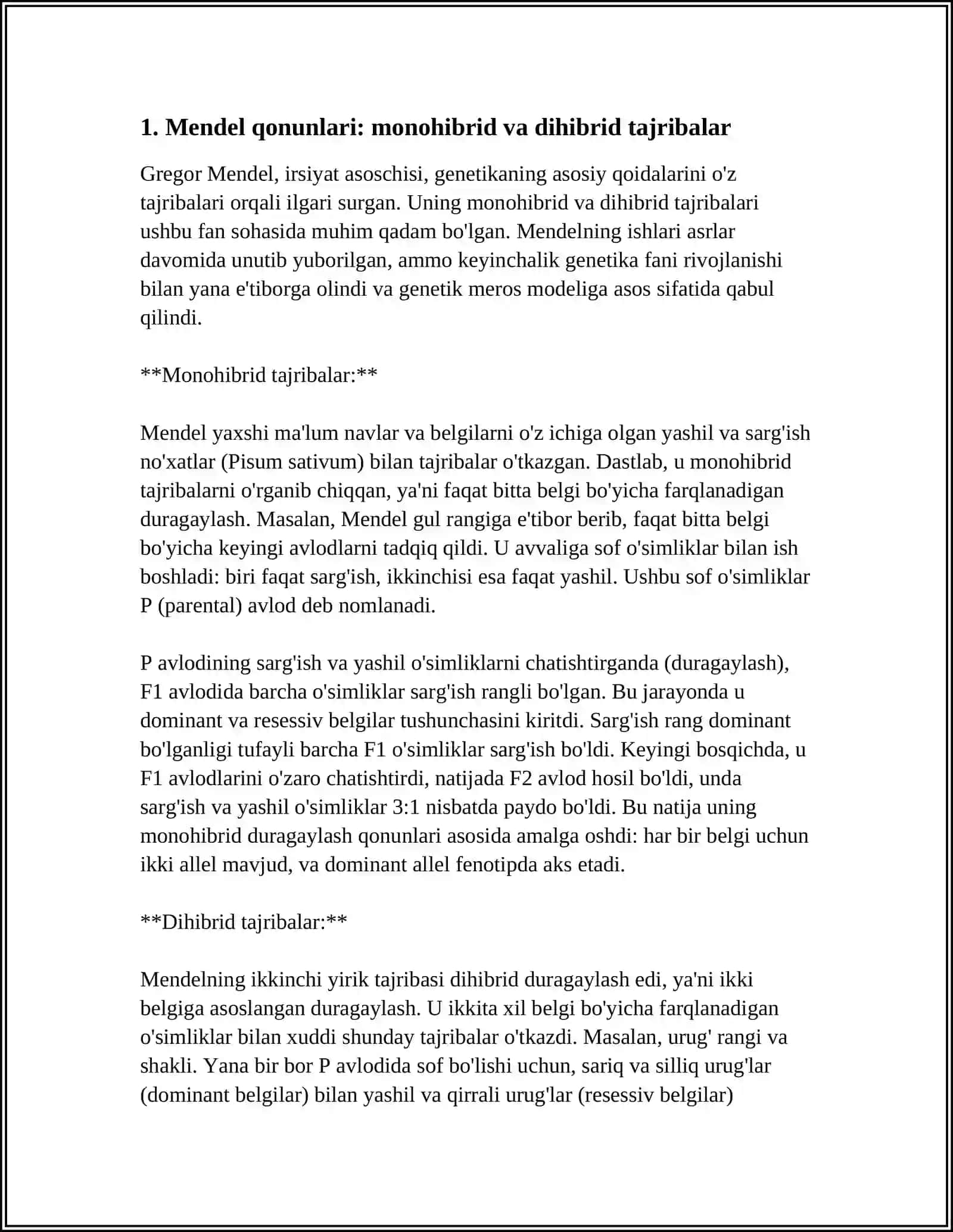 Mendel qonunlari: monohibrid va dihibrid tajribalar 4