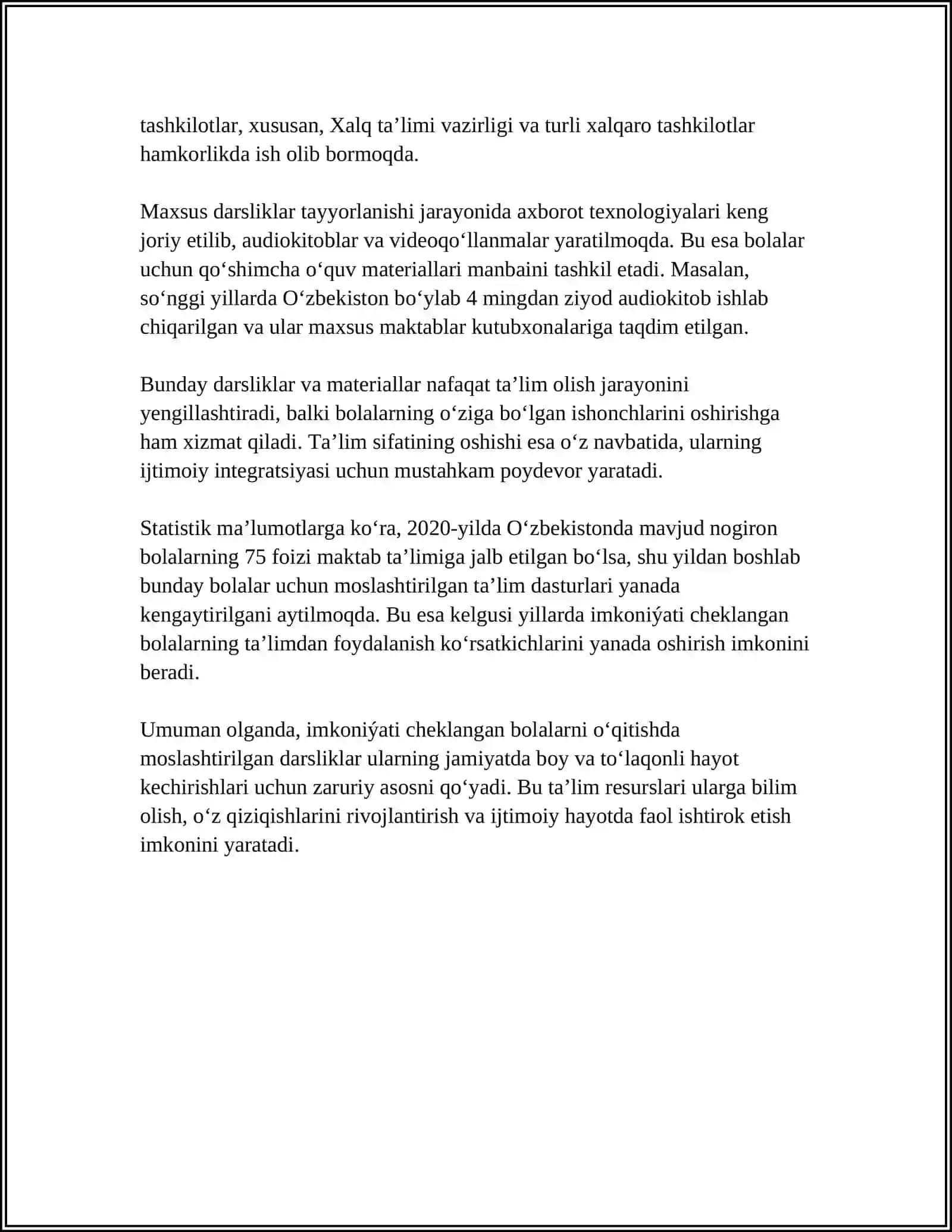 IMKONIYATI CHEKLANGAN BOLALARINI OʻQITISHDA QOʻLLANILADIGAN TAʼLIM VOSITALARI AHAMIYATI VA MOHIYATI 4
