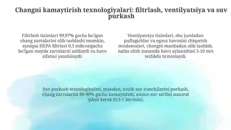 Zamonaviy burg'ulash uskunalarida changni yig'ish va yo'qotish usullari 4