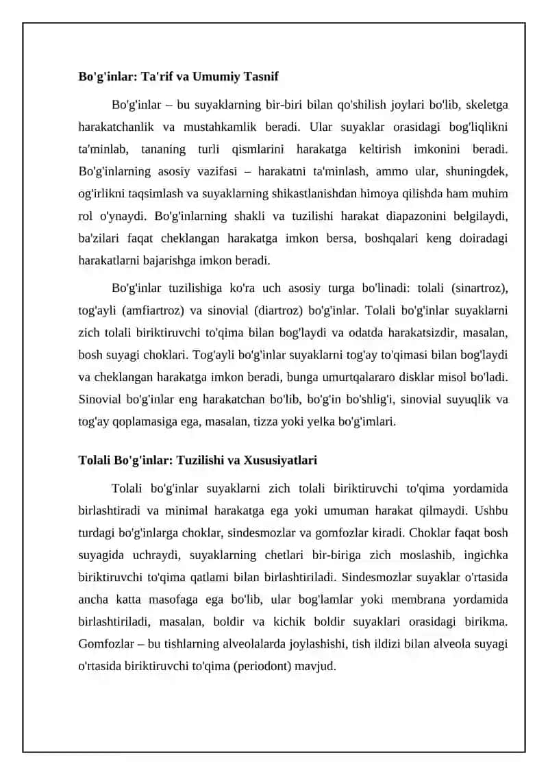 Bo'g'inlar va Suyak Birikmalari: Umumiy Ko'rinish 4