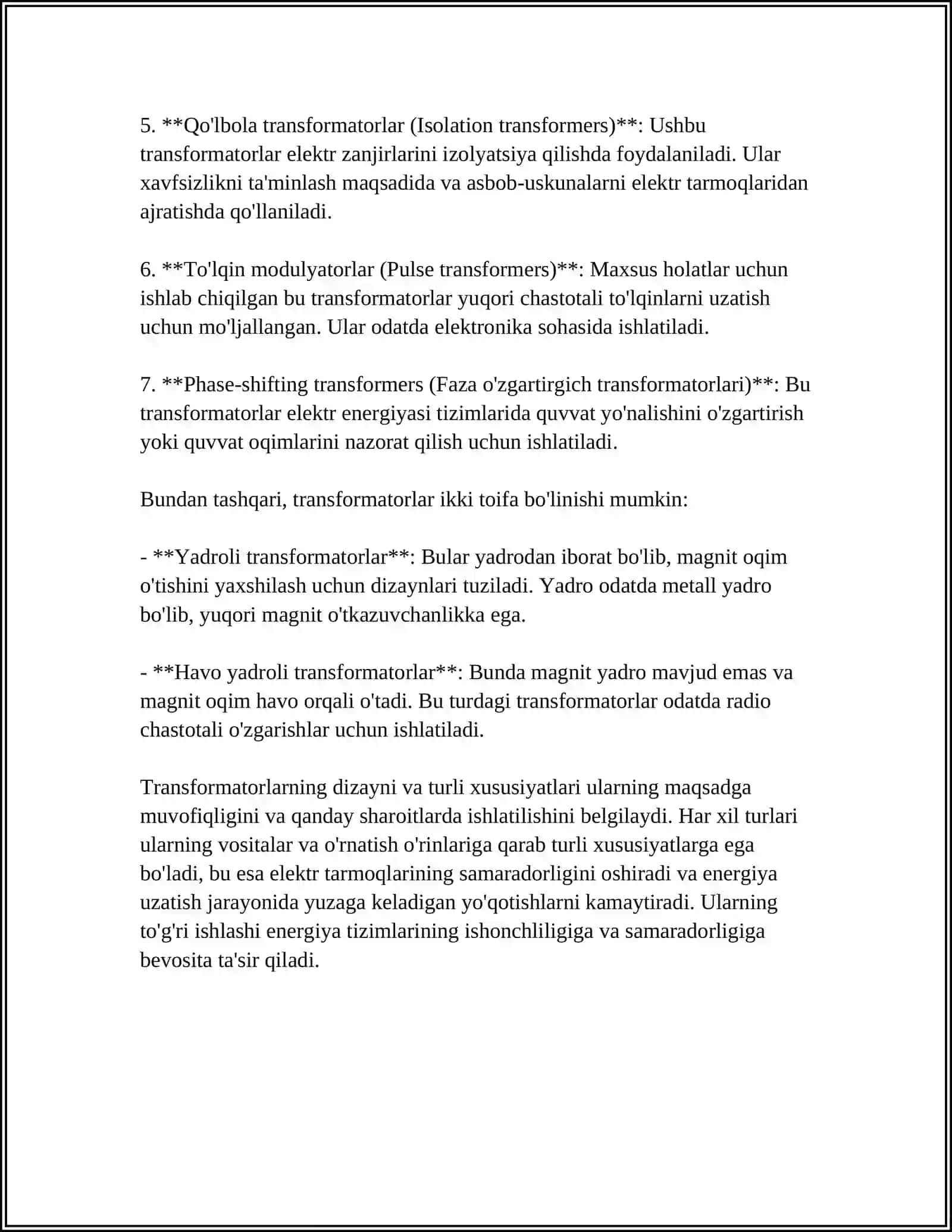 TRANSFORMATORNING TURLARI VA ISHLASH PRINSIPI 4