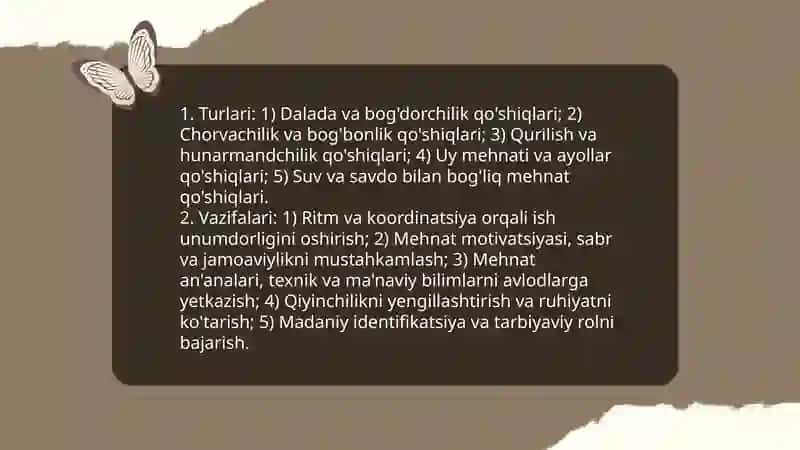 Lirik qo'shiqlar. Mehnat qo'shiqlari va termalar 4
