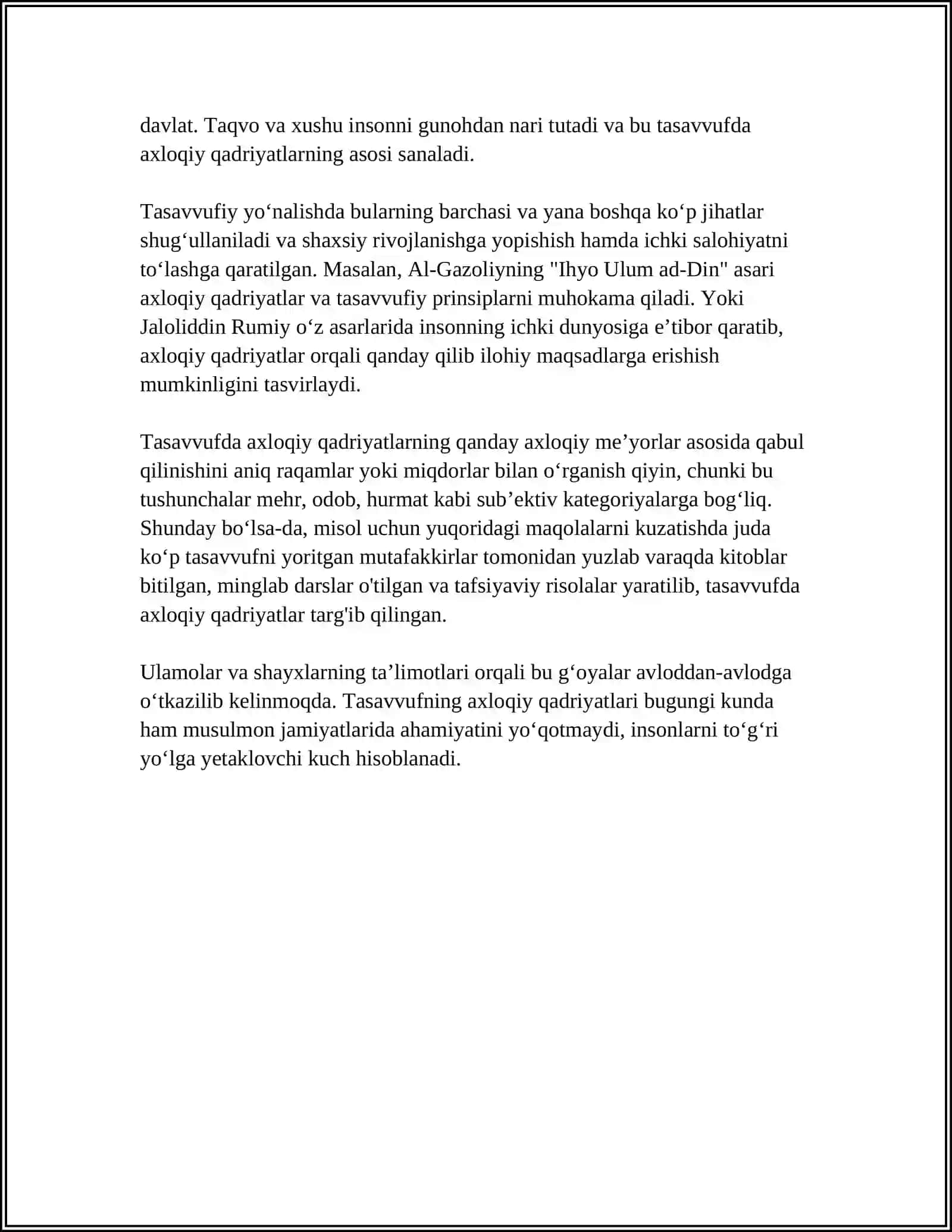 MUSTAQIL ISH Mavzu: TASAVVUFDA KOMIL INSON AXLOQI 4