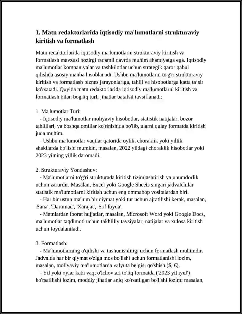 IQTISODIY AXBOROTLARNI MATN REDAKTORLARI VOSITALARIDAN FOYDALANGAN HOLDA QAYTA ISHLASH DASTURLARI 4