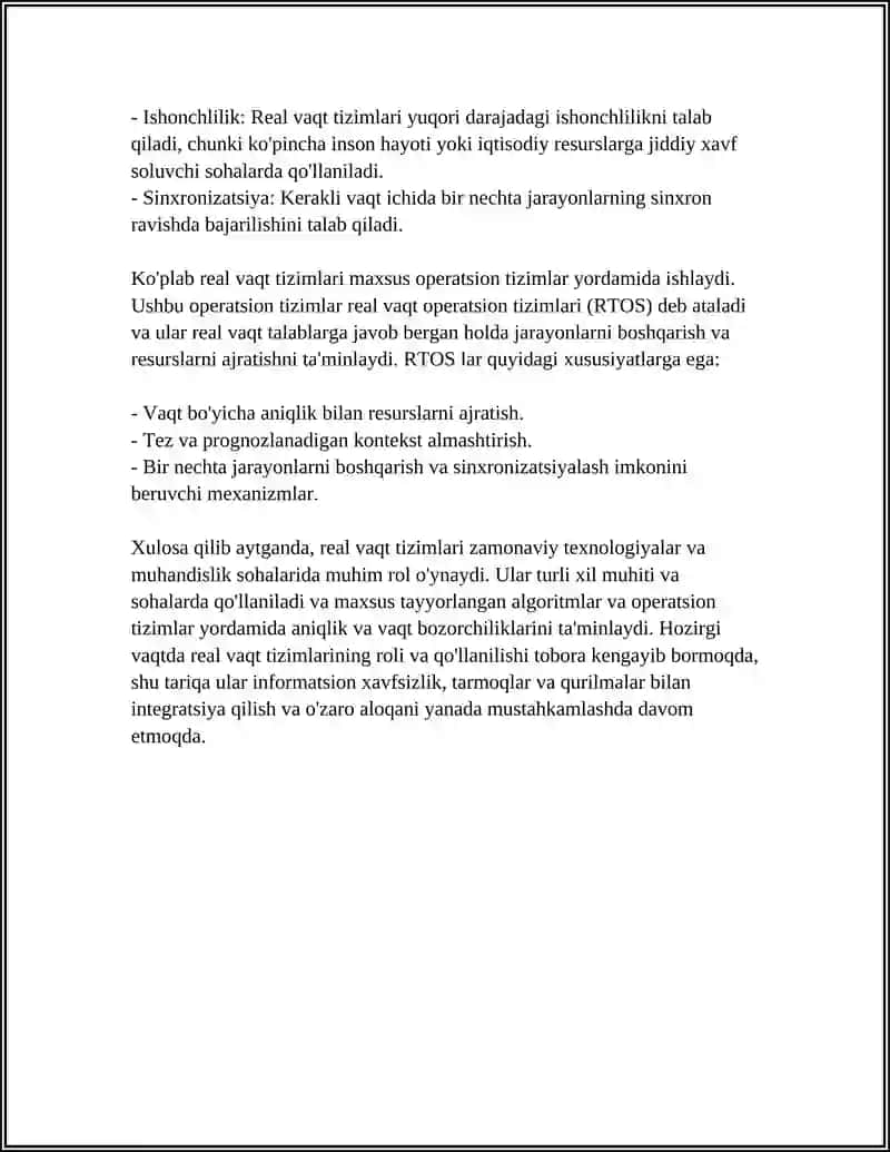 REAL VAQT TIZIMLARI ASOSIDA DASTURIY TA'MINOT ISHLAB CHIQISH HAQIDA MA'LUMOT 4