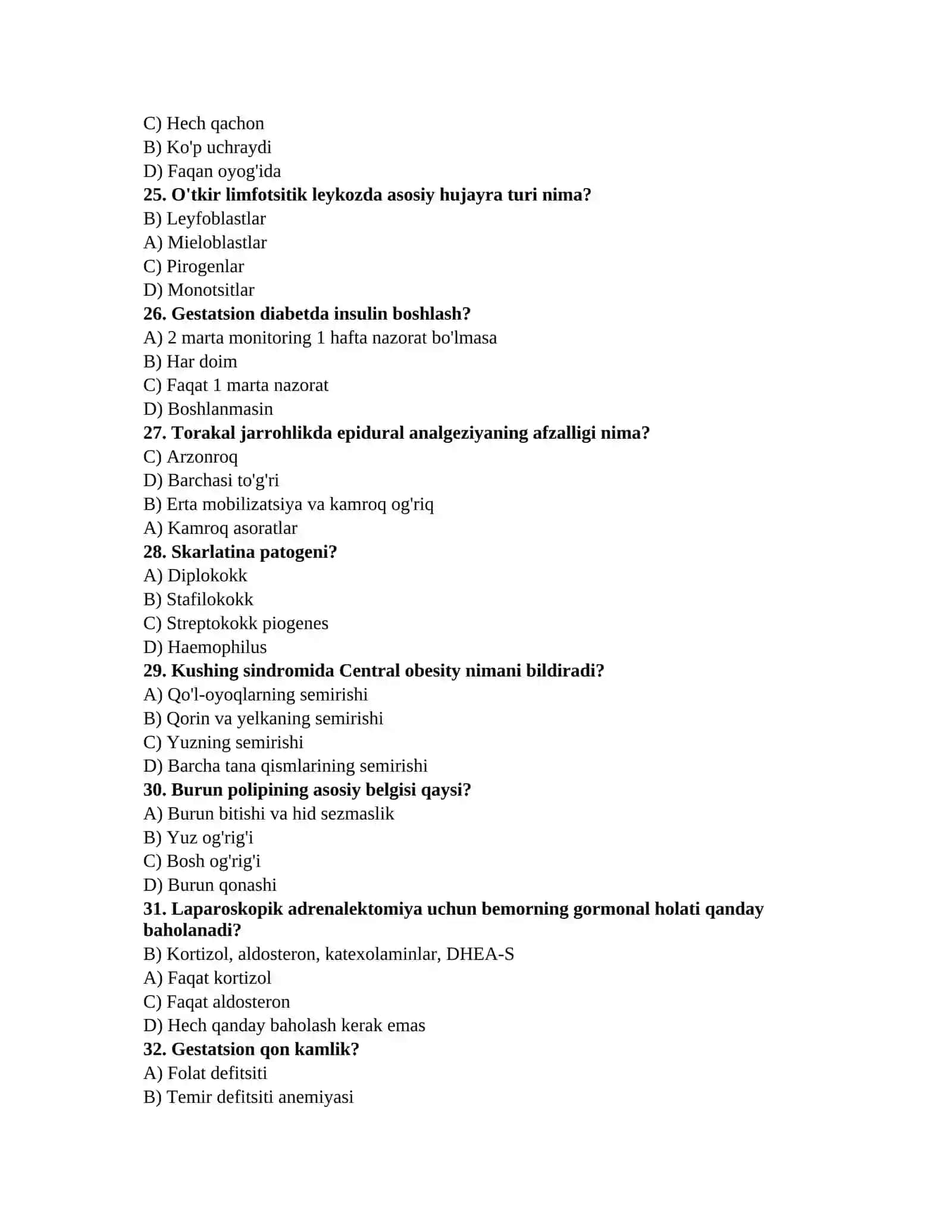 Tibbiyotdan savollar TAYYORGARLIK TEST TO'PLAMI (Terapiya, Jarrohlik, Akusherlik-ginekologiya) 4