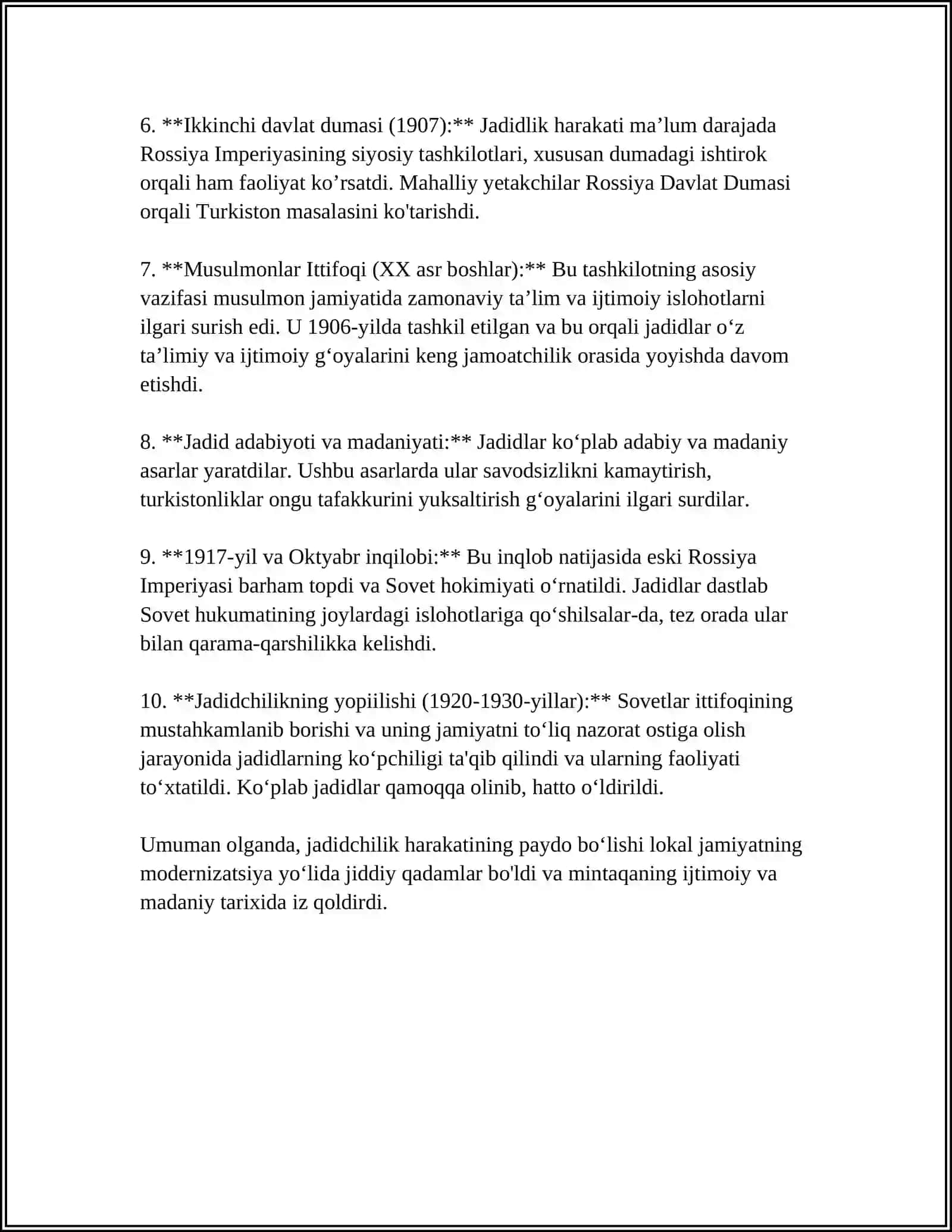 JADIDCHILIK XARAKATI VA ULARNING MILLIY ISTIQLOLIMIZNI MUSTAHKAMLASHDAGI MEHNATI 4